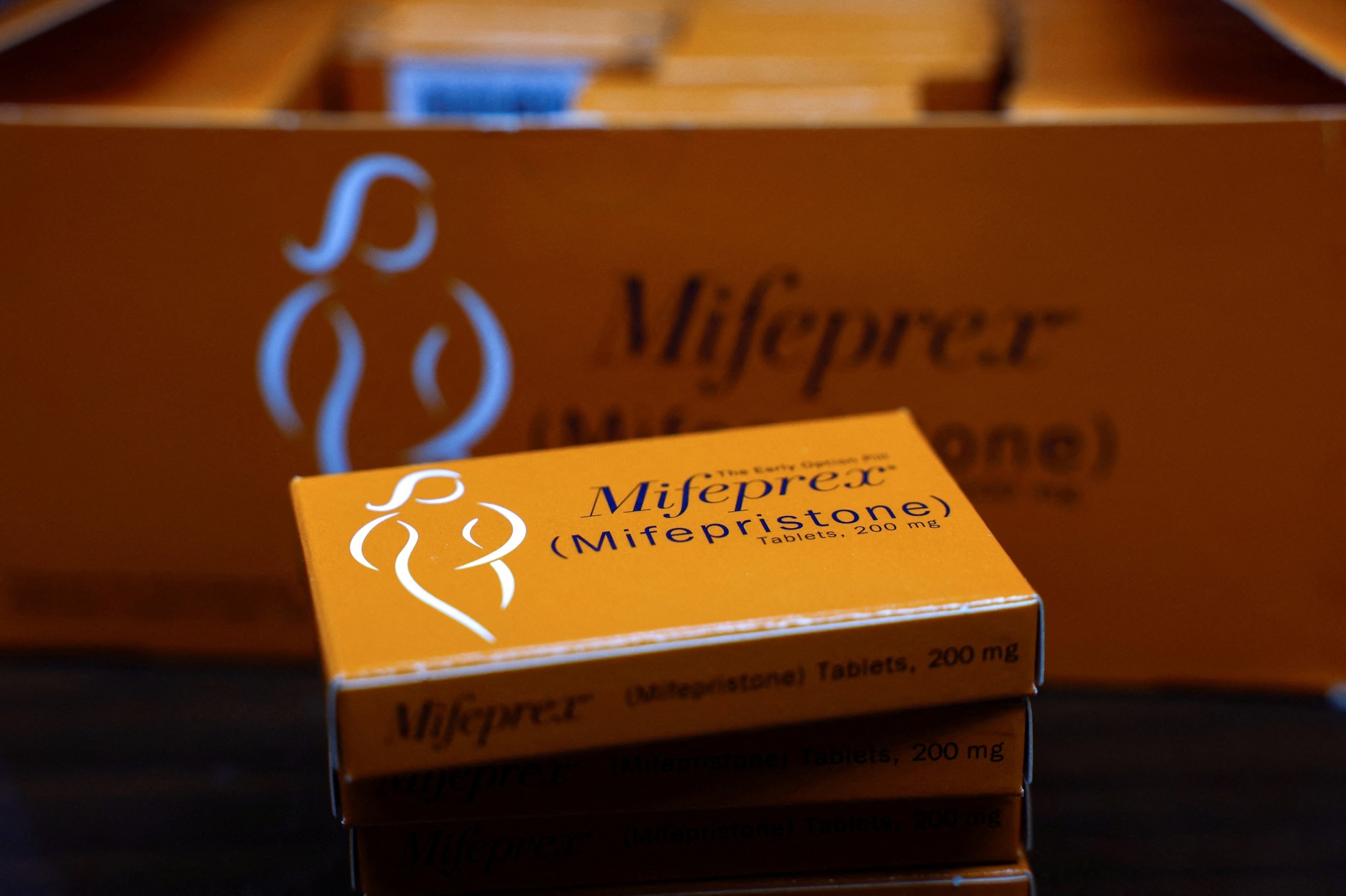 PHOTO: Boxes of Mifepristone, the first pill in a medical abortion, are seen at Alamo Women's Clinic in Carbondale, Ill., April 9, 2024.