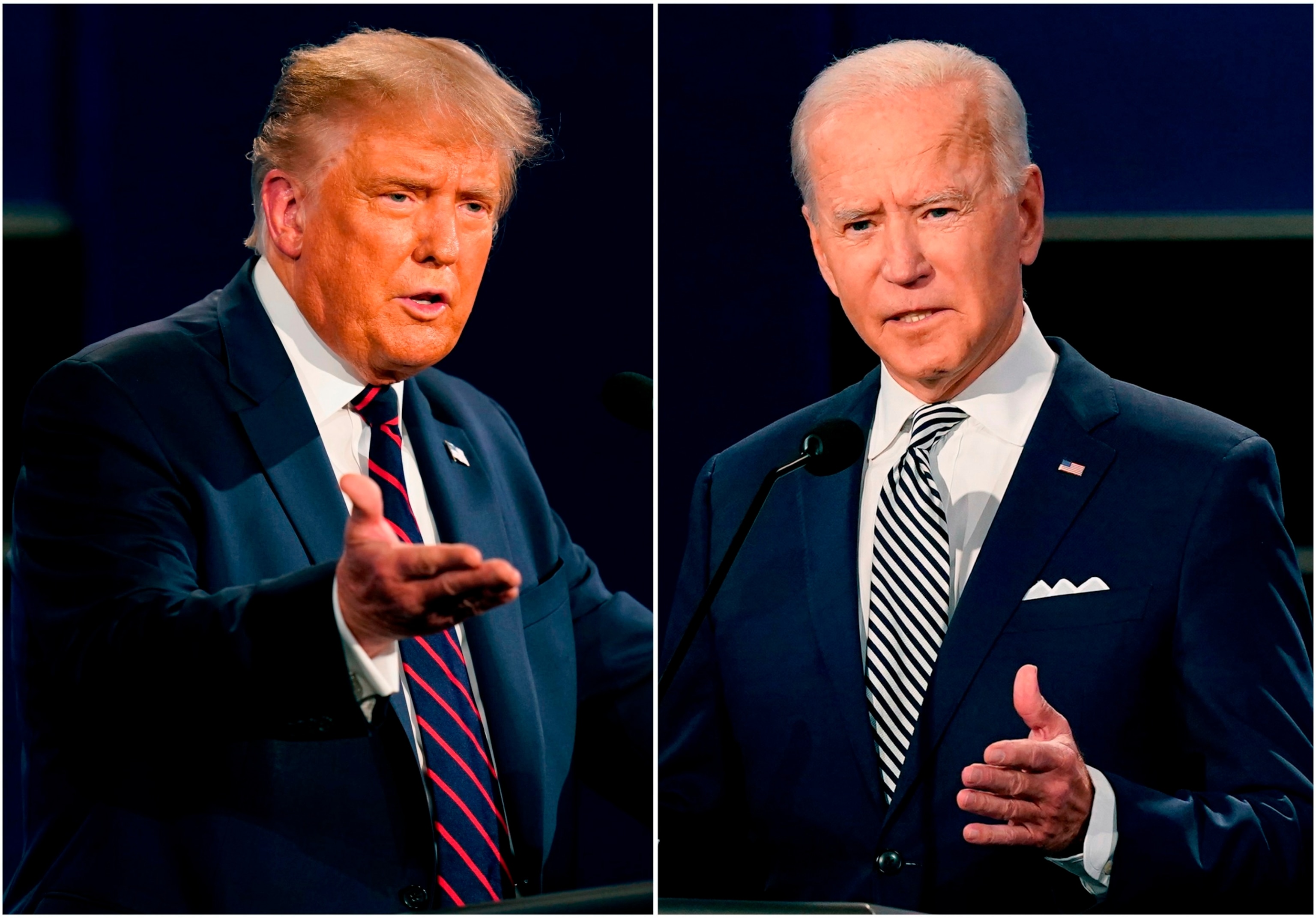 PHOTO: President Donald Trump, left, and former Vice President Joe Biden during the first presidential debate at Case Western University and Cleveland Clinic, in Cleveland, Ohio.