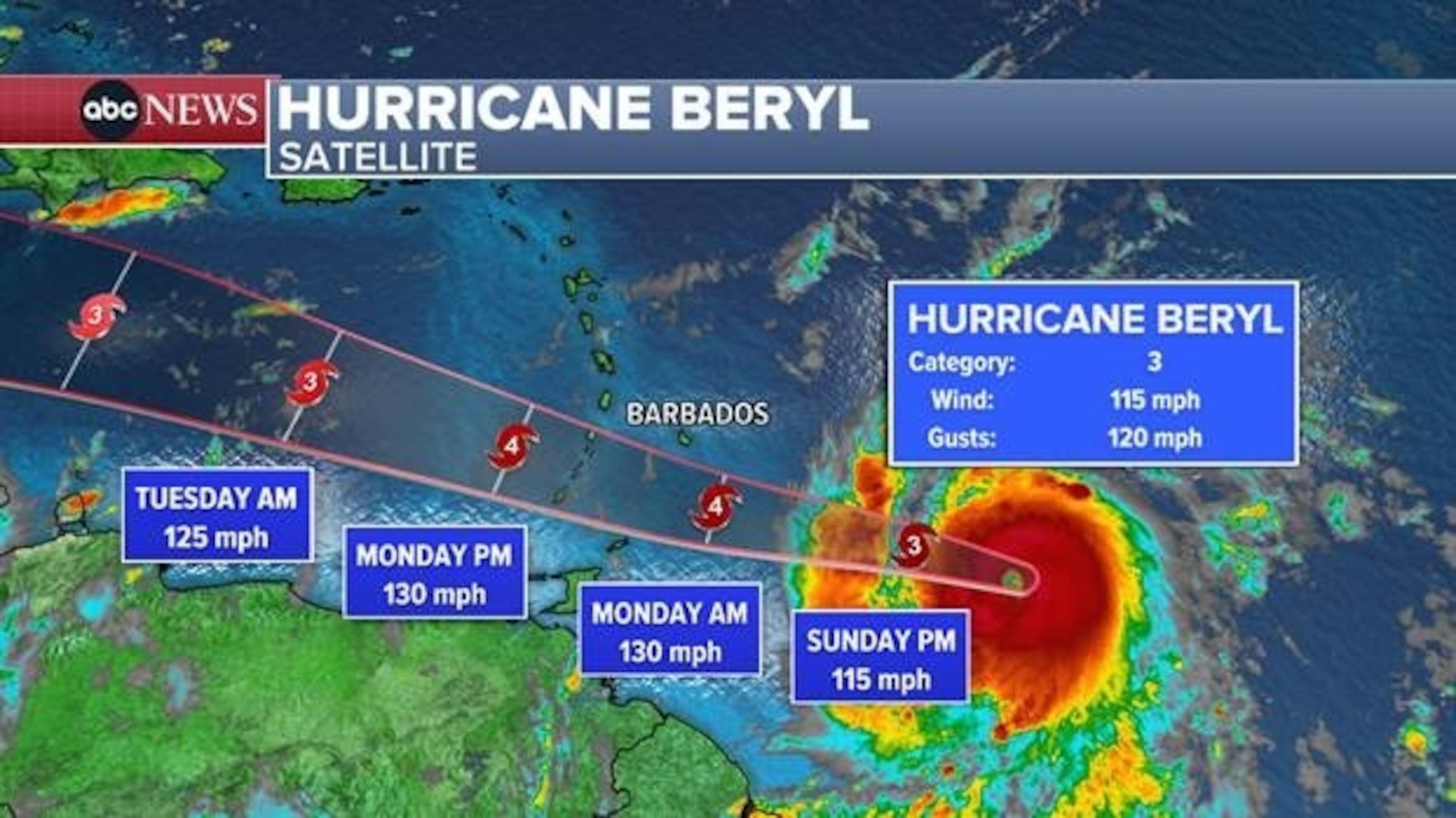 PHOTO: Hurricane Beryl satellite map.