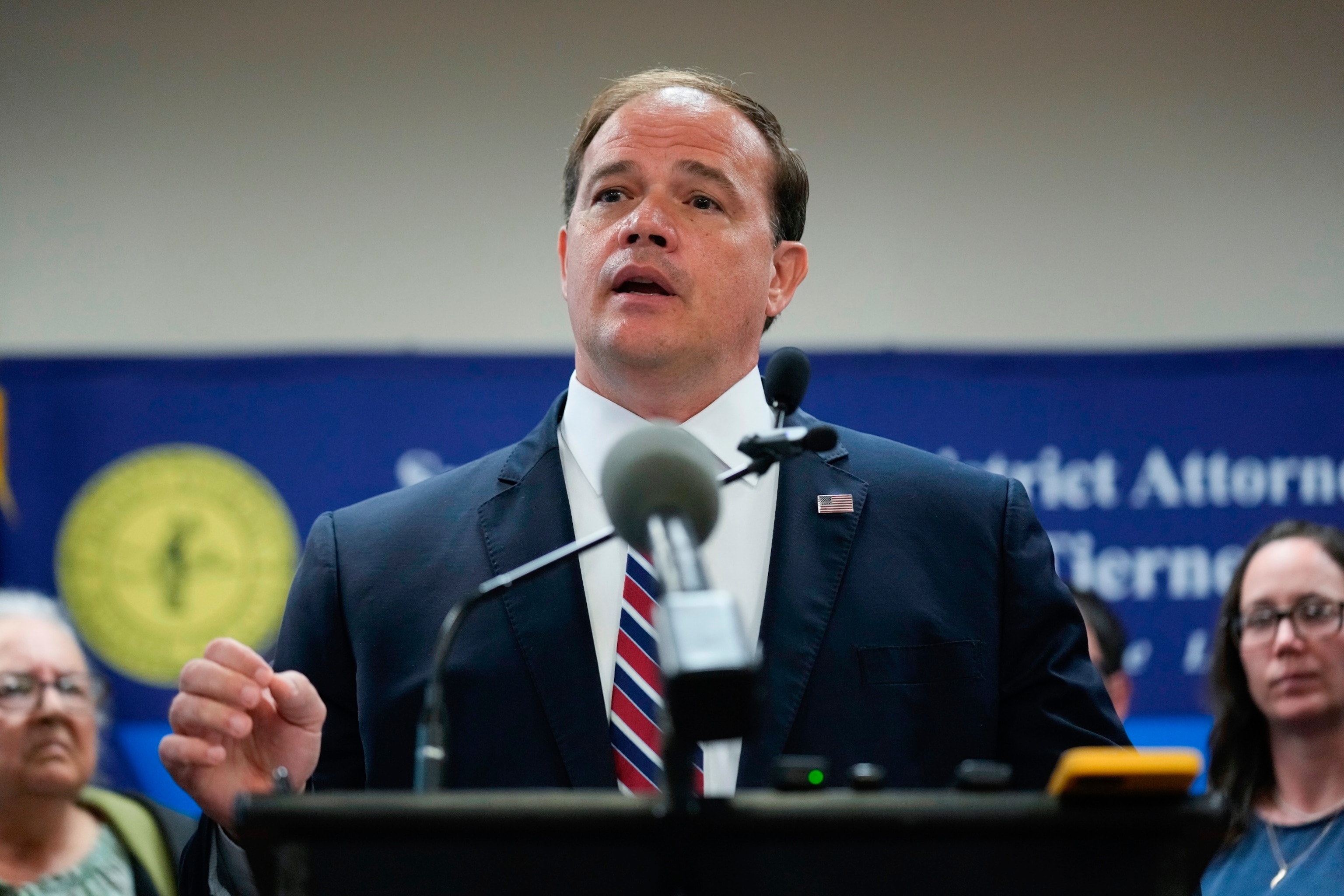 PHOTO: Suffolk County District Attorney Ray Tierney speaks to reporters during a news conference in Riverhead, N.Y., Thursday, June 6, 2024.