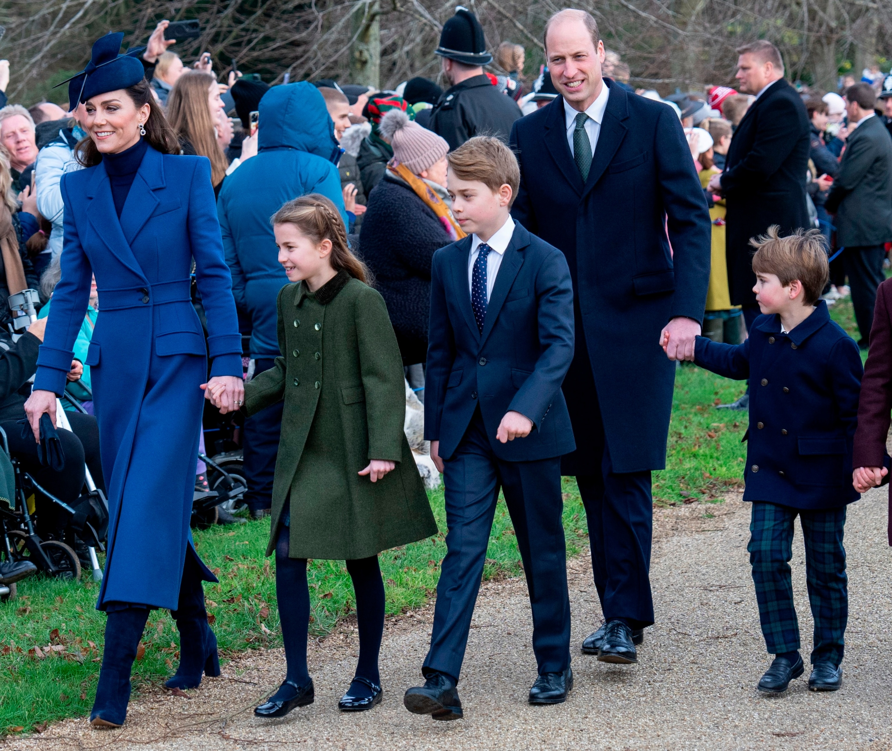 PHOTO: Catherine, Princess of Wales and Prince William, Prince of Wales with Prince Louis, Prince George and Princess Charlotte attend the Christmas Day service at St Mary Magdalene Church, Dec. 25, 2023, in Sandringham, Norfolk. 