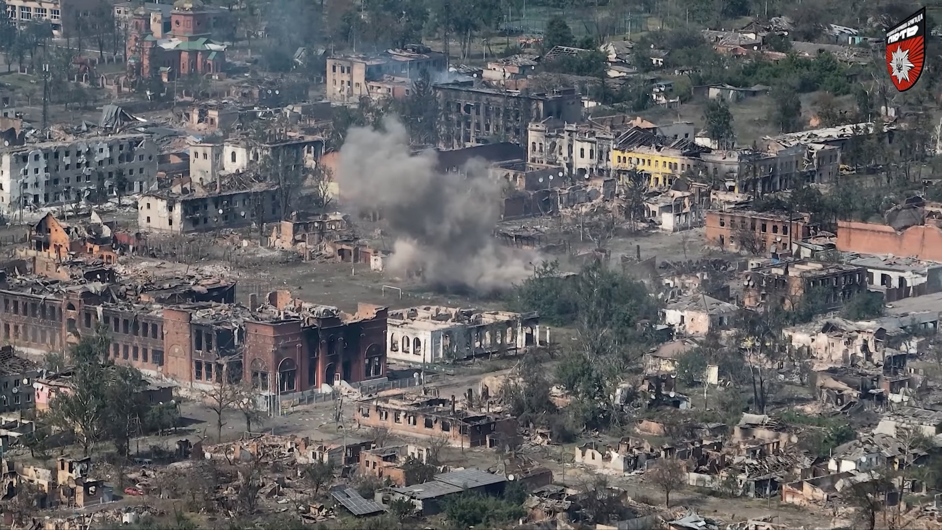 PHOTO: A drone view shows damaged property, amid Russia's attack on Ukraine, in Vovchansk, Kharkiv region, Ukraine, from a video released on June 2, 2024. 