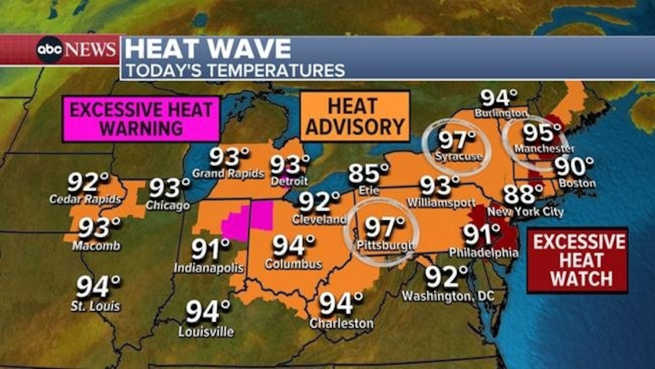 Latest maps and temperatures of dangerous heat wave affecting New York to Chicago