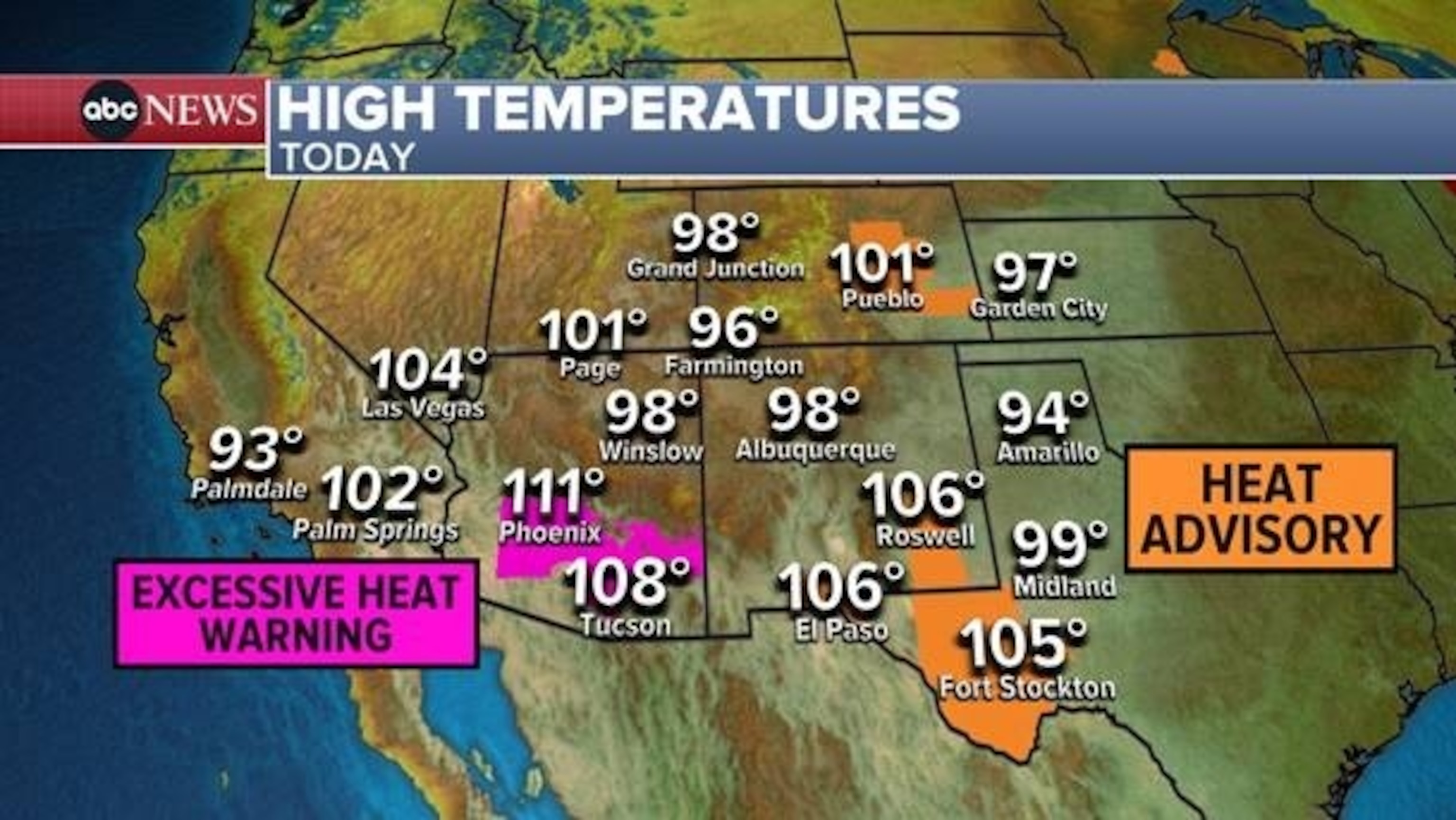 PHOTO: High temperatures weather map.