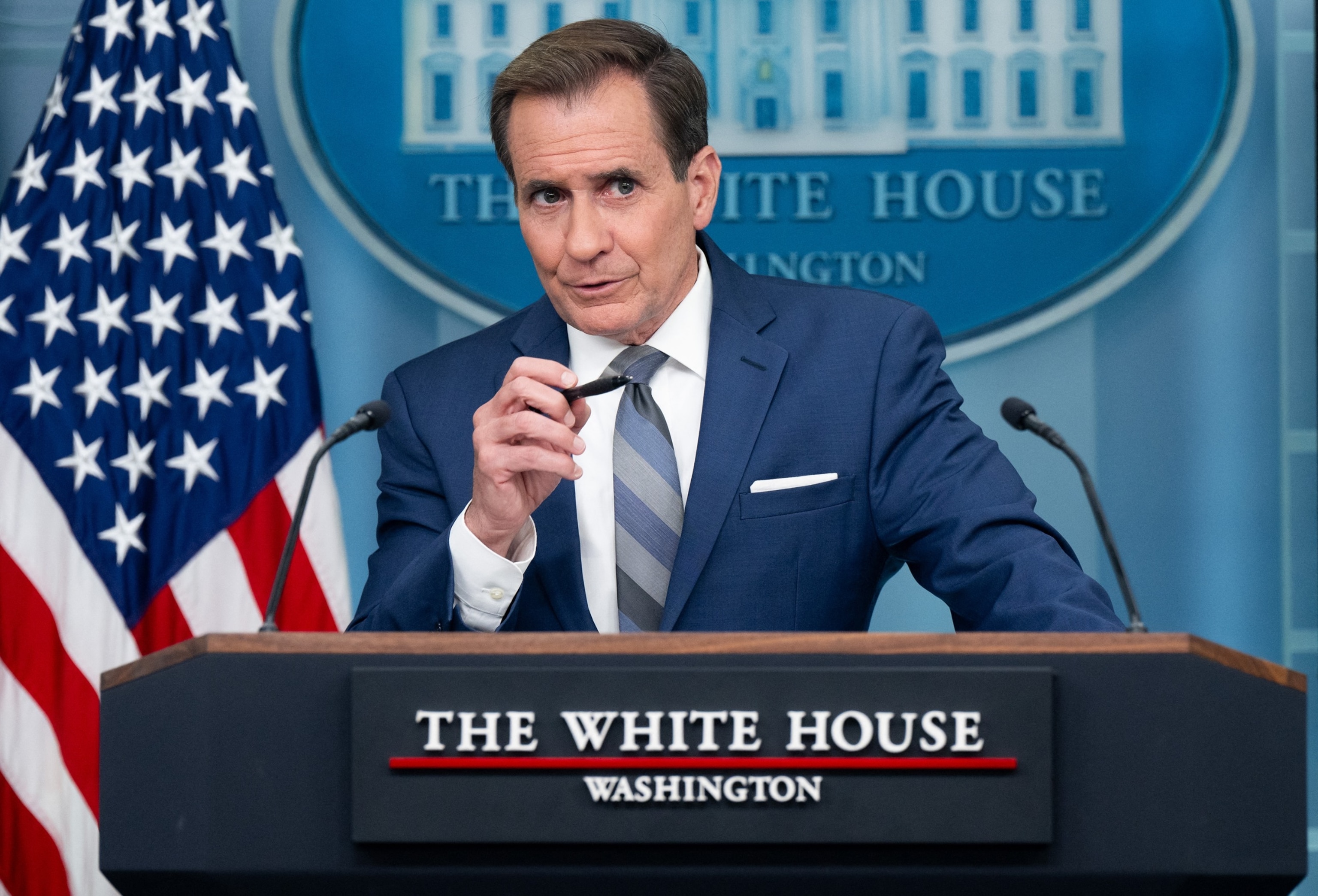 PHOTO: National Security Council spokesman John Kirby speaks during the daily press briefing in the Brady Press Briefing Room of the White House, in Washington, D.C., on June 17, 2024.