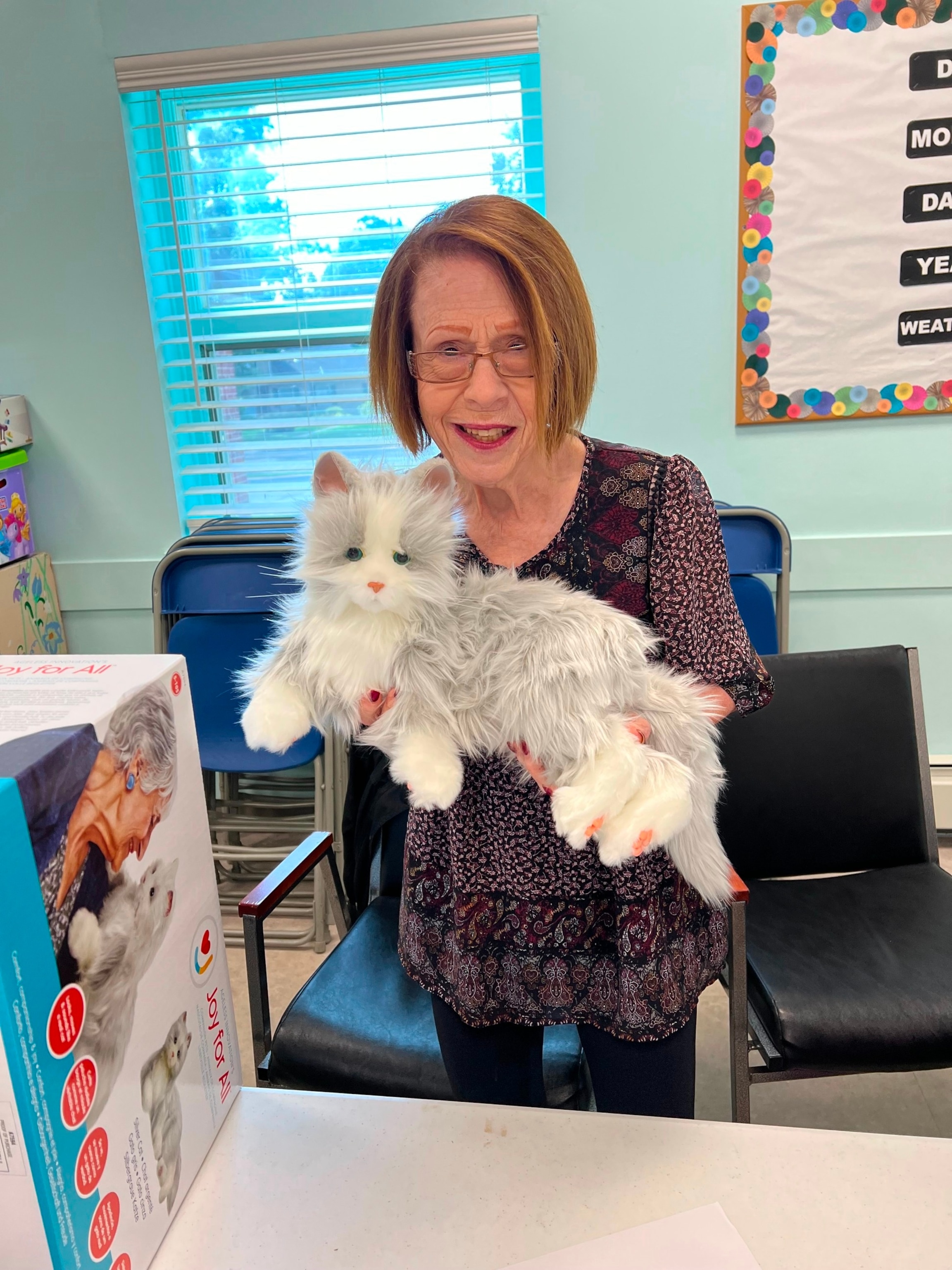 PHOTO: More than 4,000 robotic pets will be be distributed among seniors by the New York State Office For Aging. Pictured: Judy Shapiro with her robotic cat.