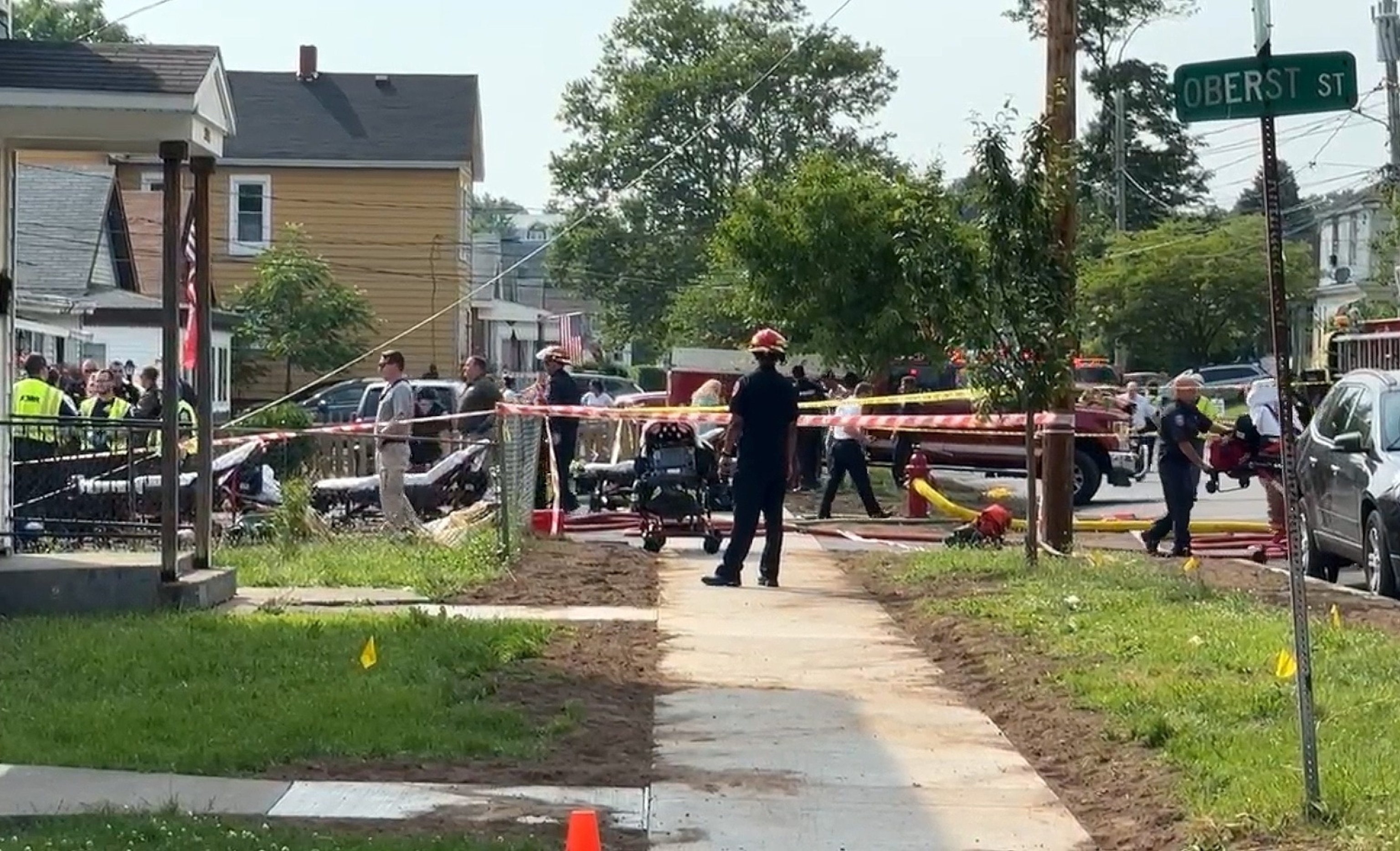 PHOTO: A screengrab from a video shows the scene of a collapsed house in Syracuse, NY, June 18, 2024.