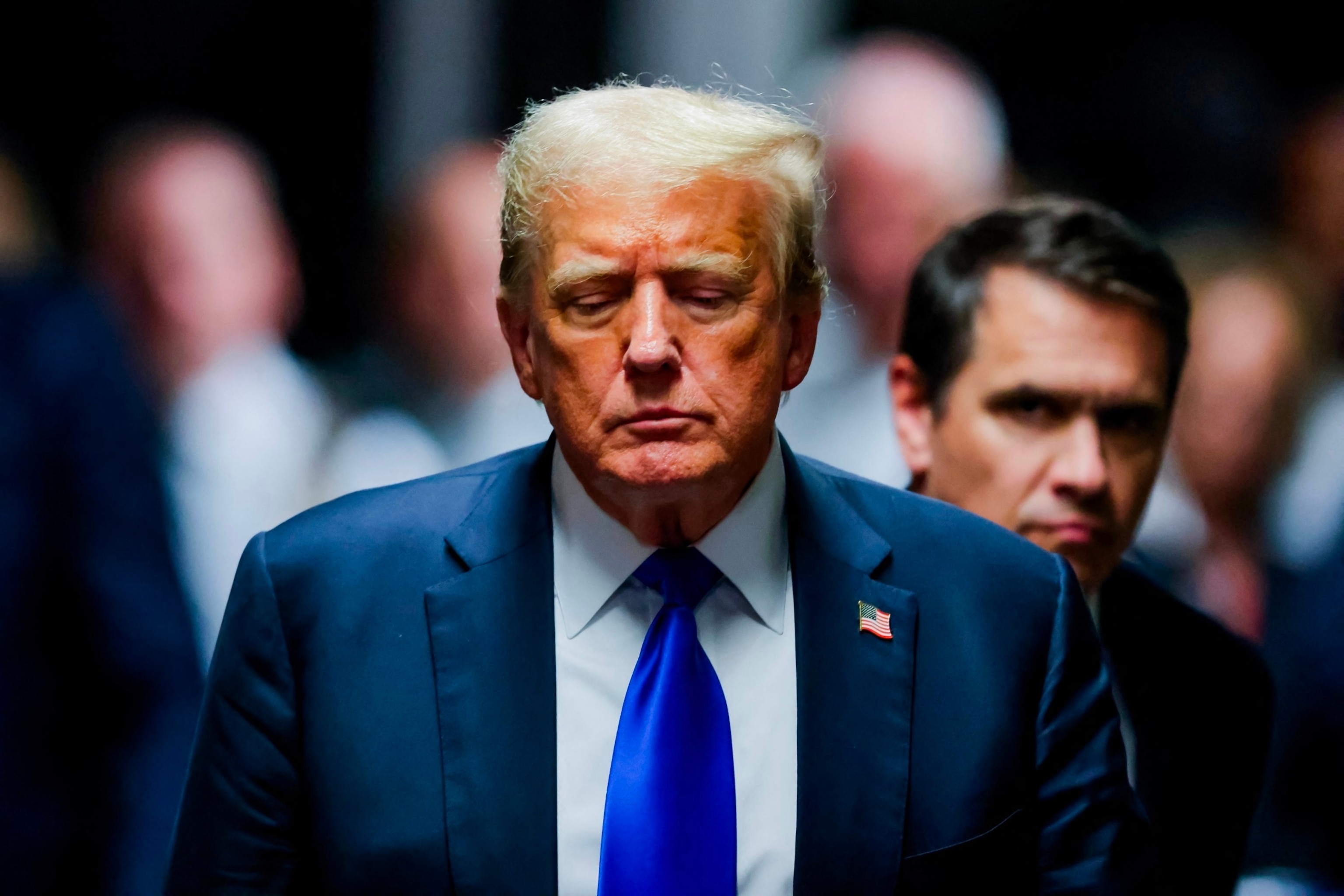 PHOTO: Former President and Republican presidential candidate Donald Trump walks to speak to the press after he was convicted in his criminal trial at Manhattan Criminal Court in New York City, on May 30, 2024.