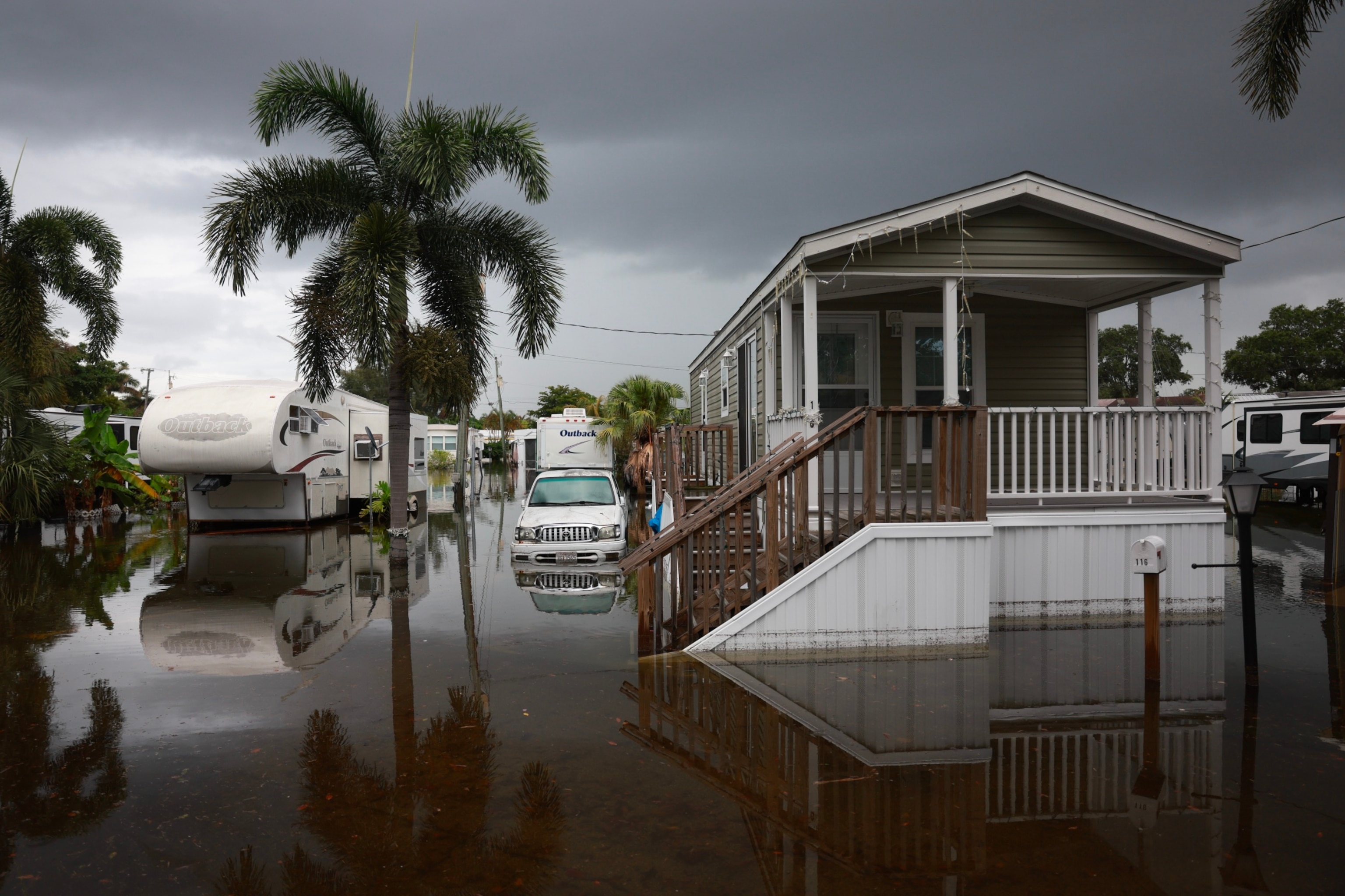 PHOTO: Flood waters surround homes on June 13, 2024, in Hallandale Beach, Florida. Tropical moisture passing through the area has caused flooding due to the heavy rain.