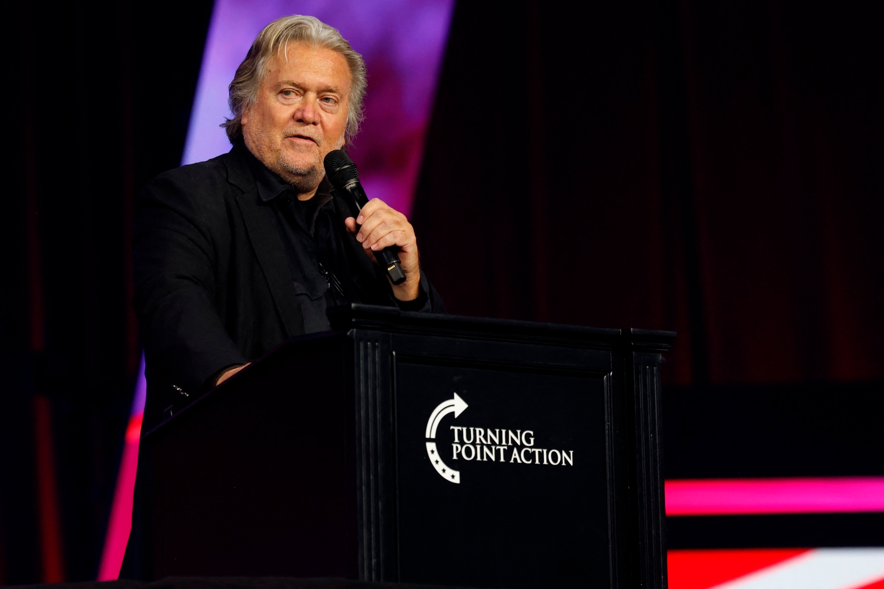 PHOTO: Former White House Chief Strategist Steve Bannon speaks on stage during "Turning Points: The People's Convention," June 15, 2024, in Detroit.