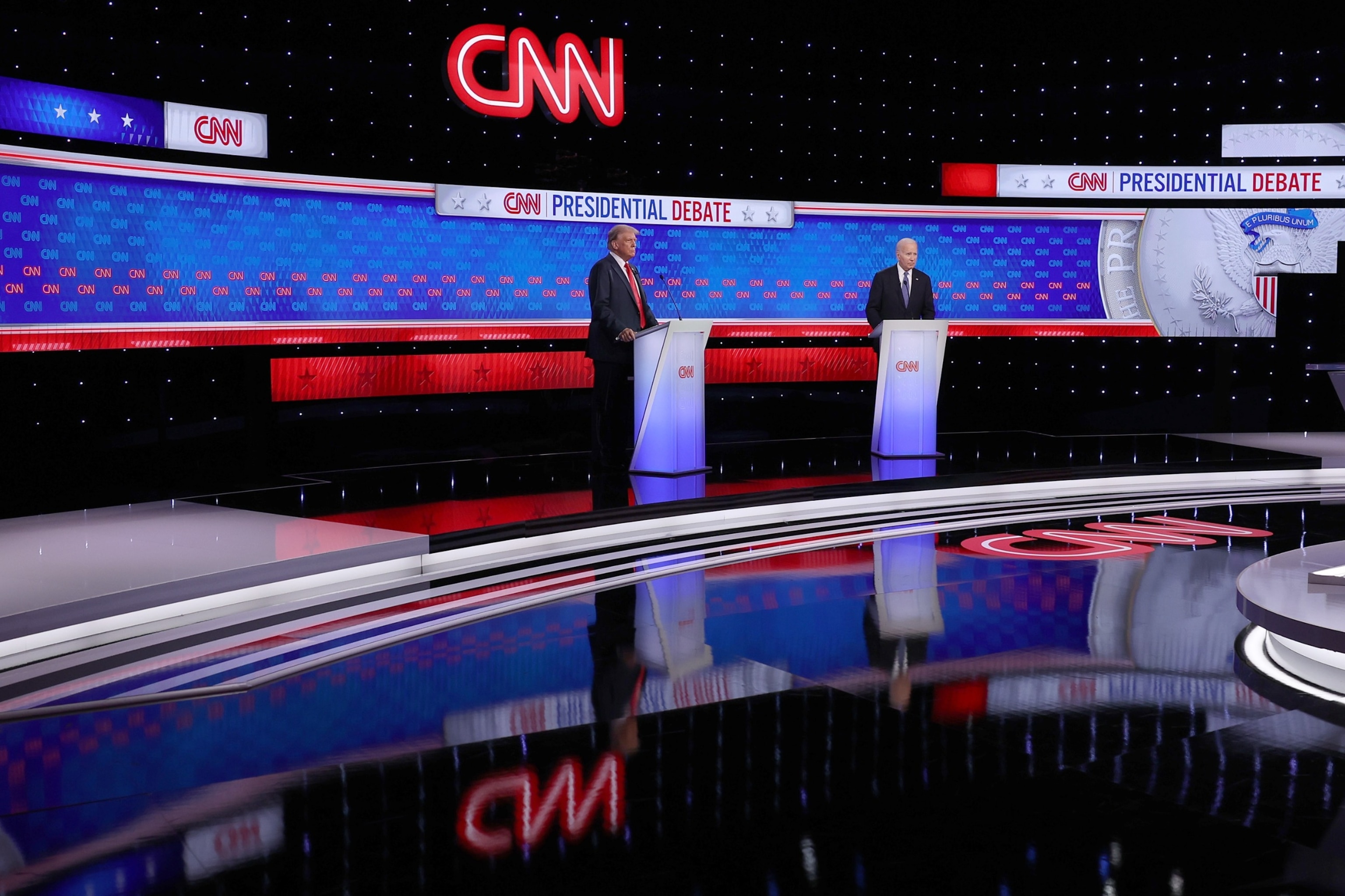 PHOTO: President Joe Biden and former President Donald Trump participate in the CNN Presidential Debate, June 27, 2024, in Atlanta.