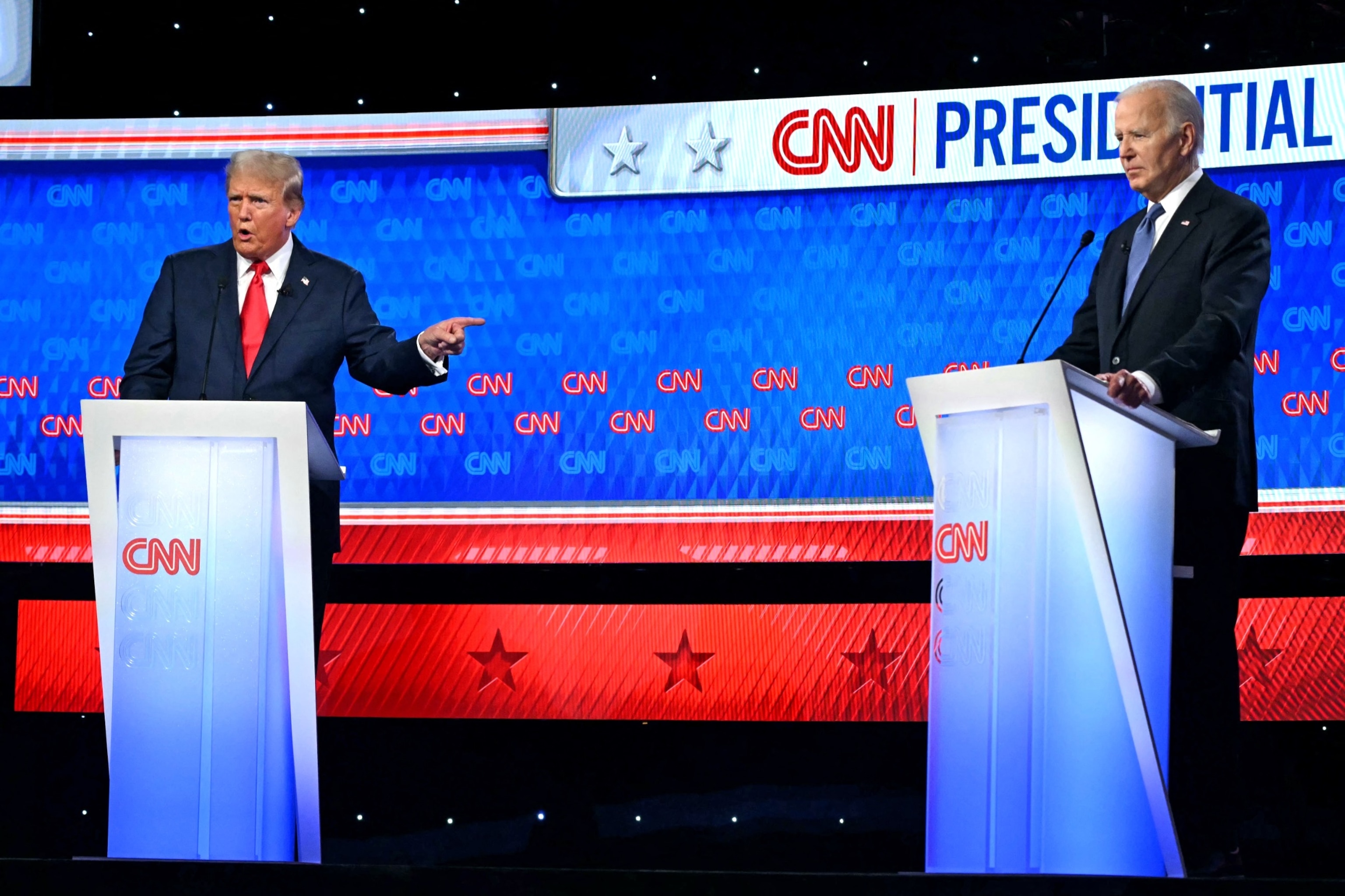 PHOTO: President Joe Biden and former President Donald Trump participate in the first presidential debate of the 2024 elections in Atlanta, June 27, 2024.