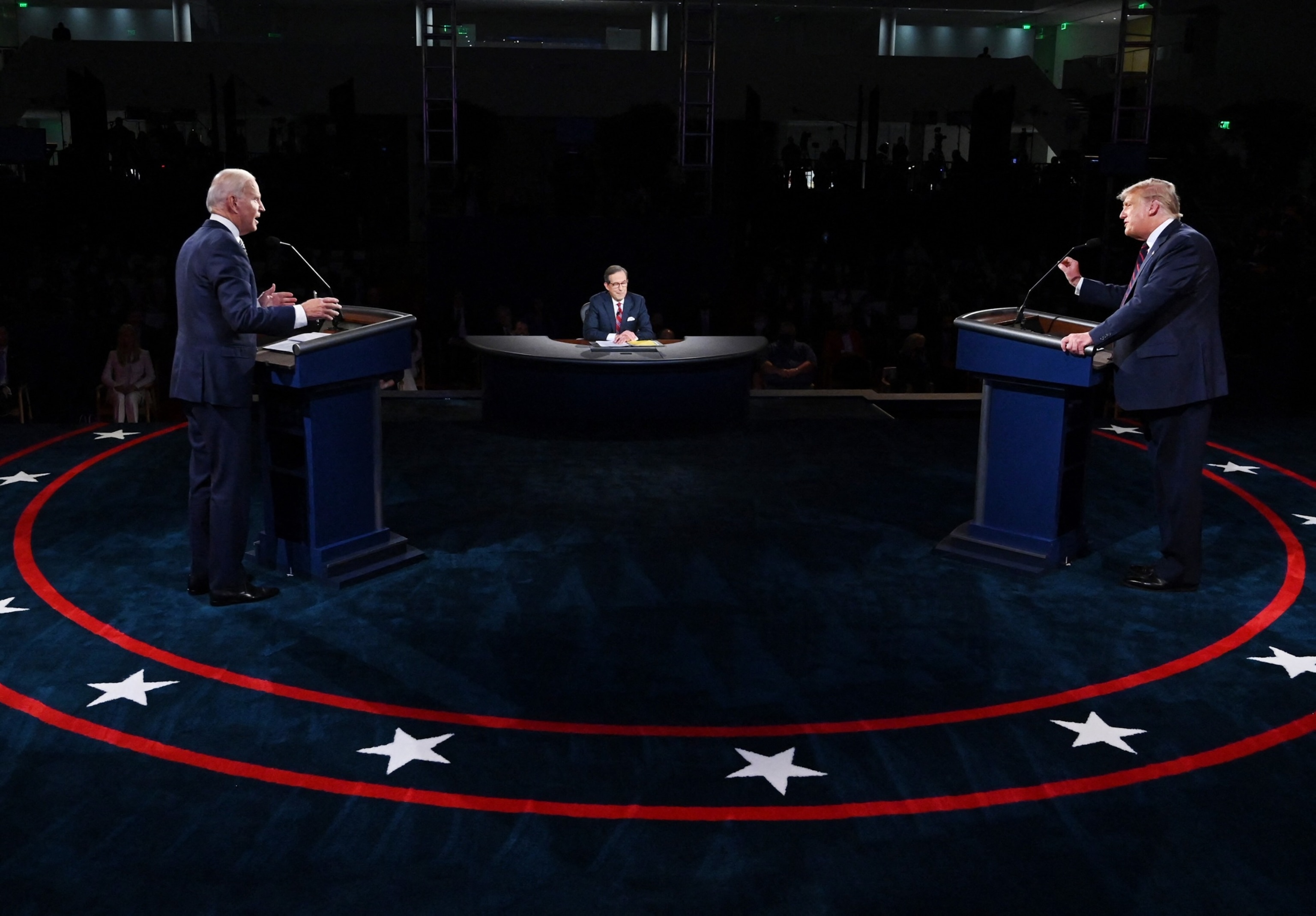 PHOTO: President Donald Trump and Democratic presidential candidate Joe Biden take part in the first presidential debate at Case Western Reserve University and Cleveland Clinic in Cleveland, Ohio, on Sept. 29, 2020. 