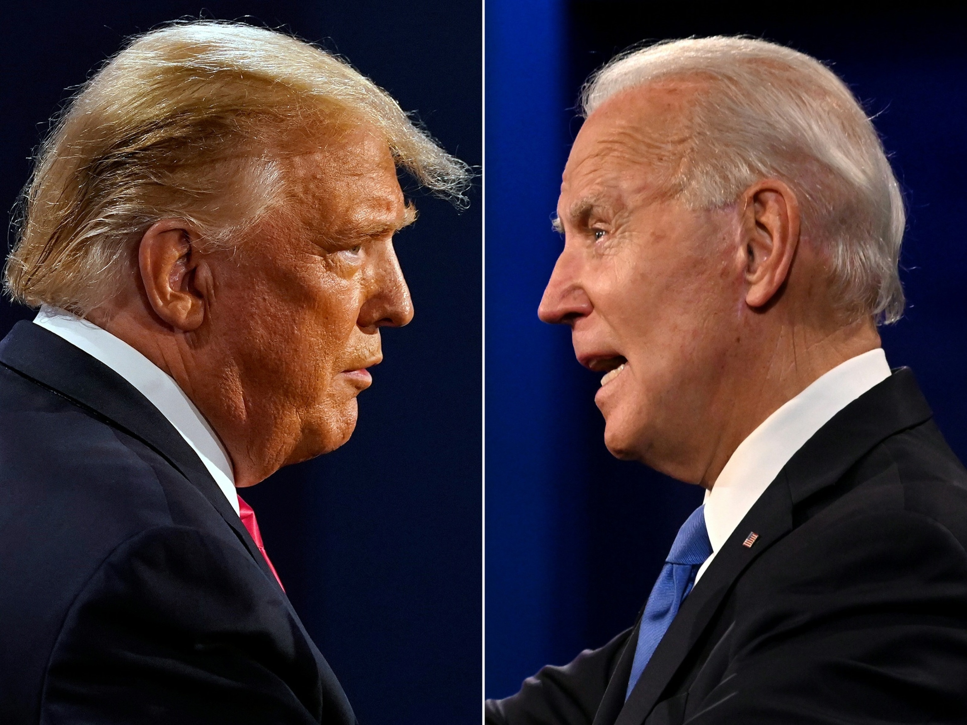 PHOTO: This combination of pictures shows President Donald Trump and Democratic Presidential candidate and former Vice President Joe Biden during the final presidential debate at Belmont University in Nashville, Tenn., on Oct. 22, 2020.