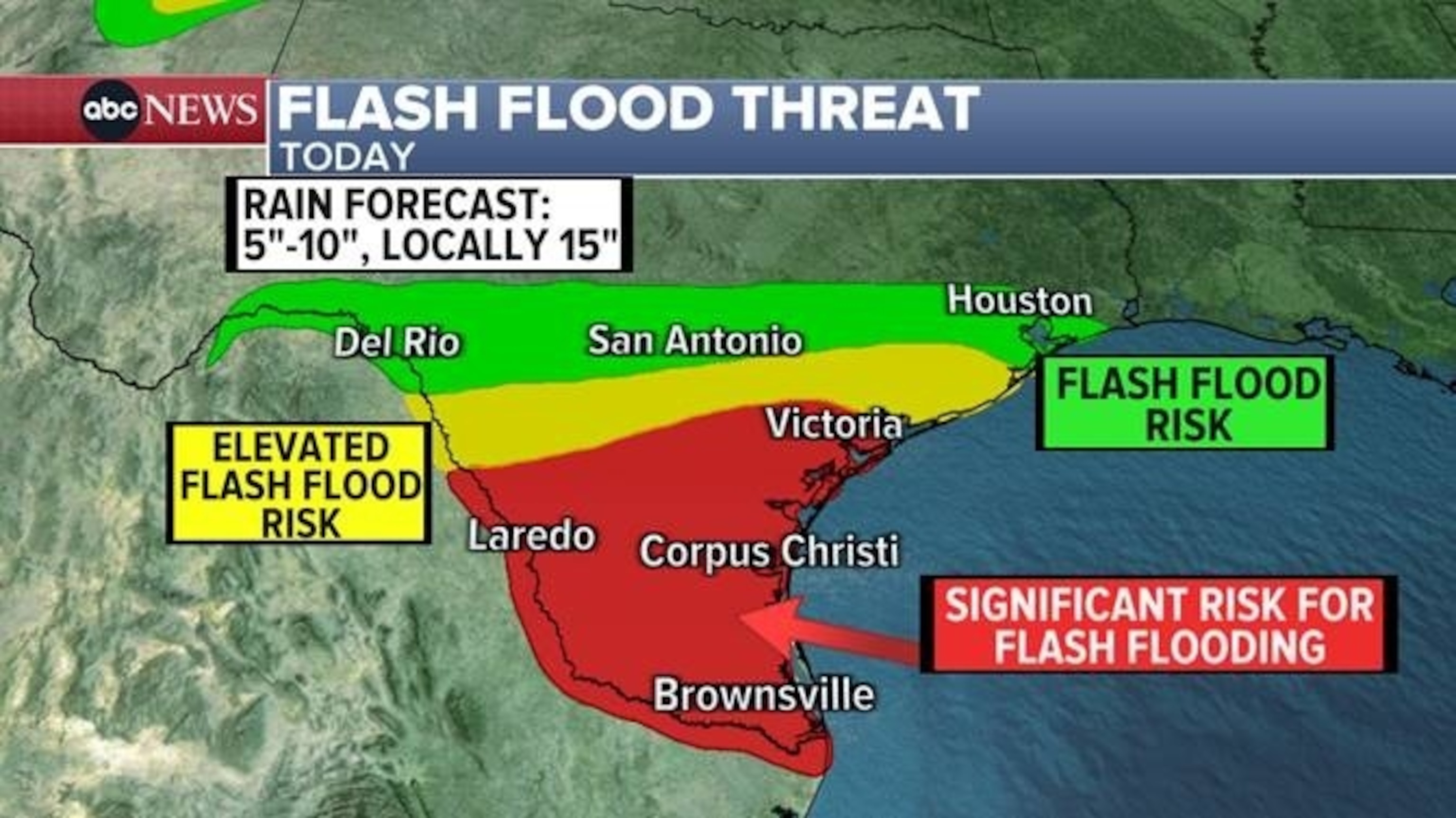 PHOTO: This weather map shows flash flood threats in Texas today, June 19, 2024.