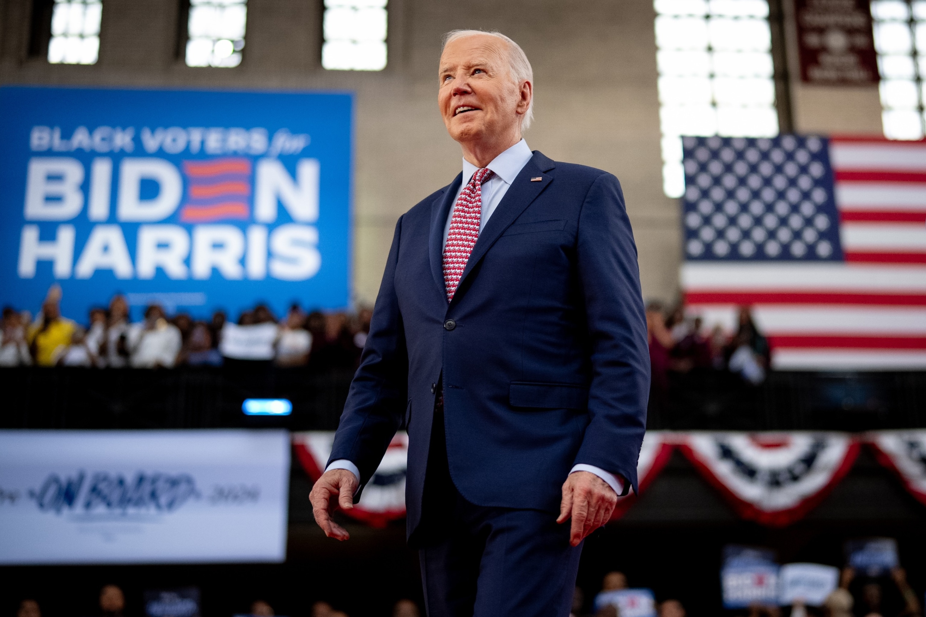 PHOTO: President Joe Biden takes the stage at a campaign rally at Girard College in Philadelphia, PA, May 29, 2024.