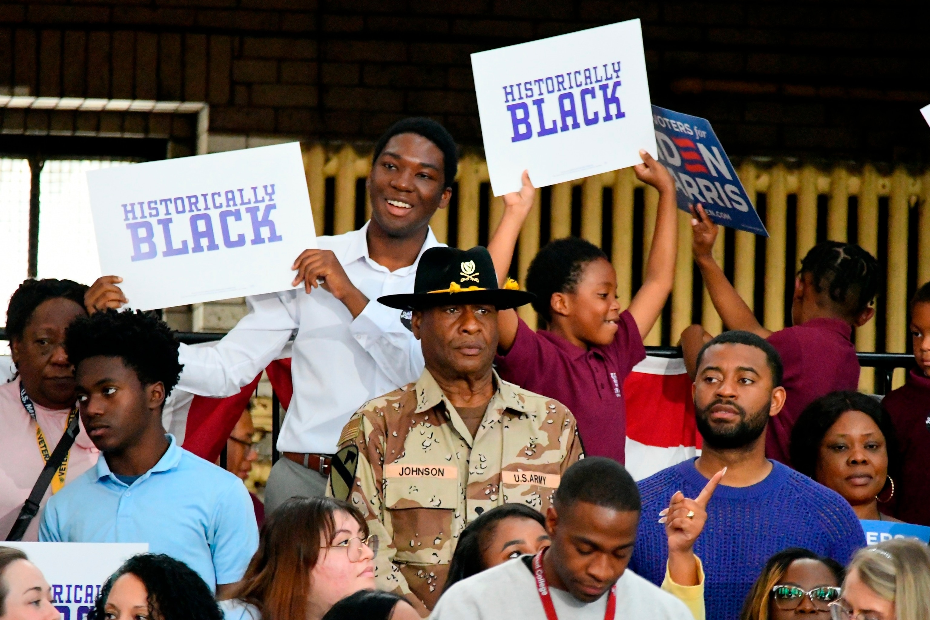 PHOTO: People wait as President Joe Biden and Vice President Kamala Harris are scheduled to address Black voters at a rally at Girard College in Philadelphia, PA, May 29, 2024. 