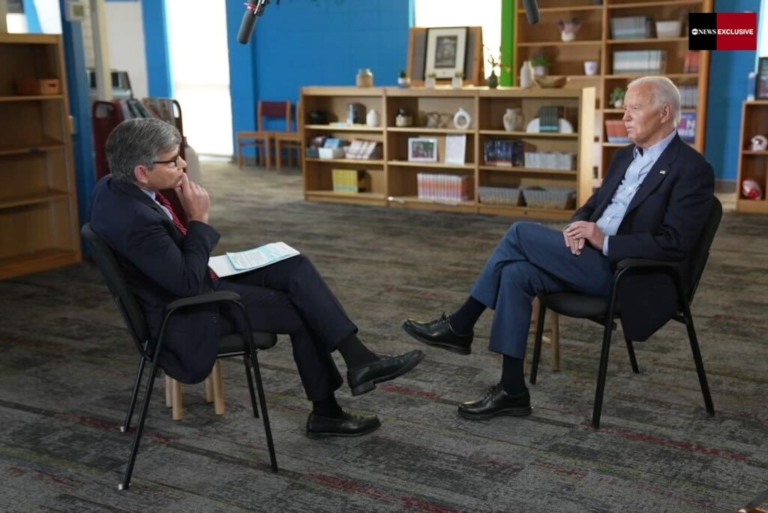 PHOTO: President Joe Biden speaks with George Stephanopoulos on July 5, 2024, in an ABC News exclusive.