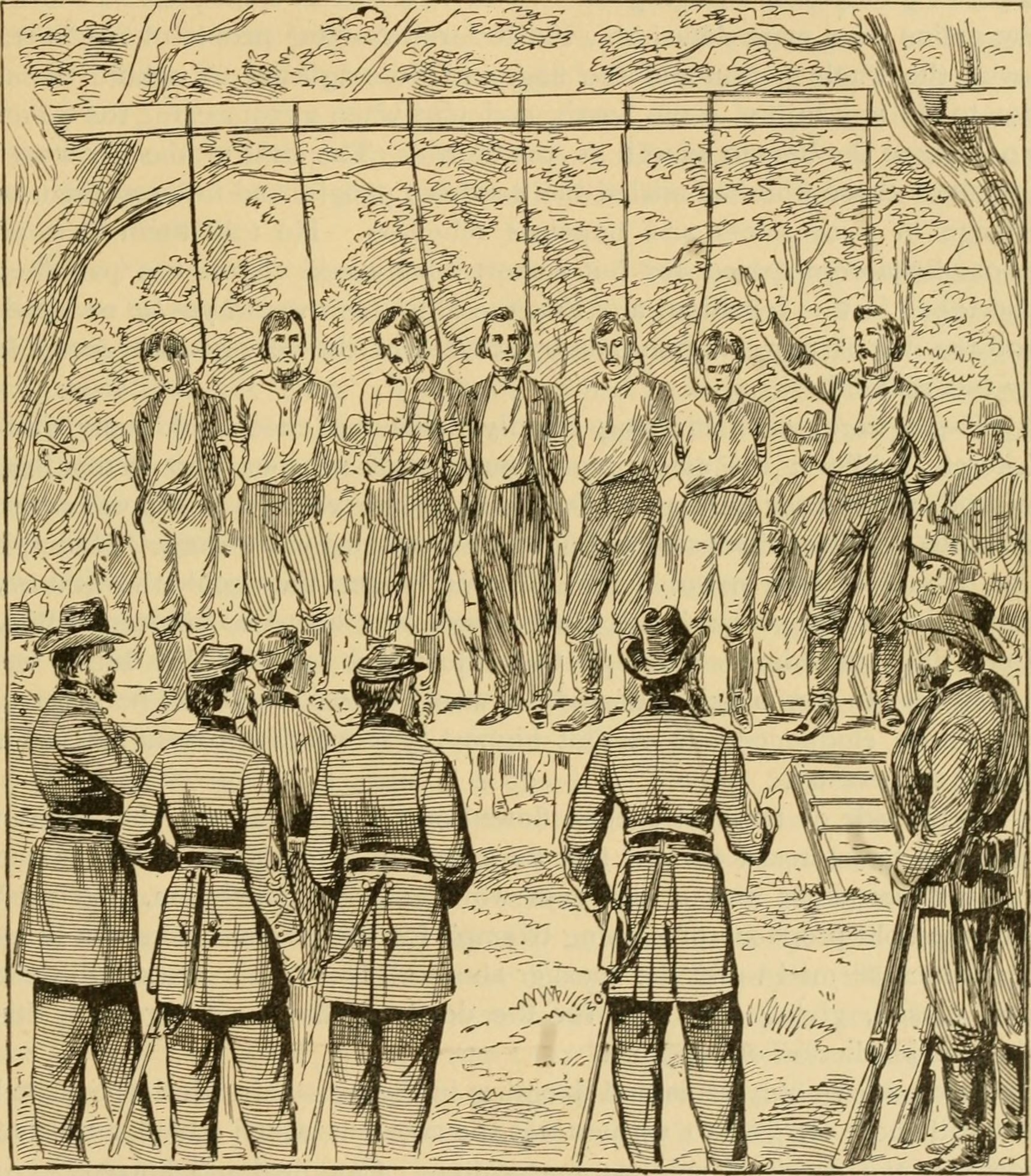 PHOTO: A depiction of the raiders hanging from the gallows. 