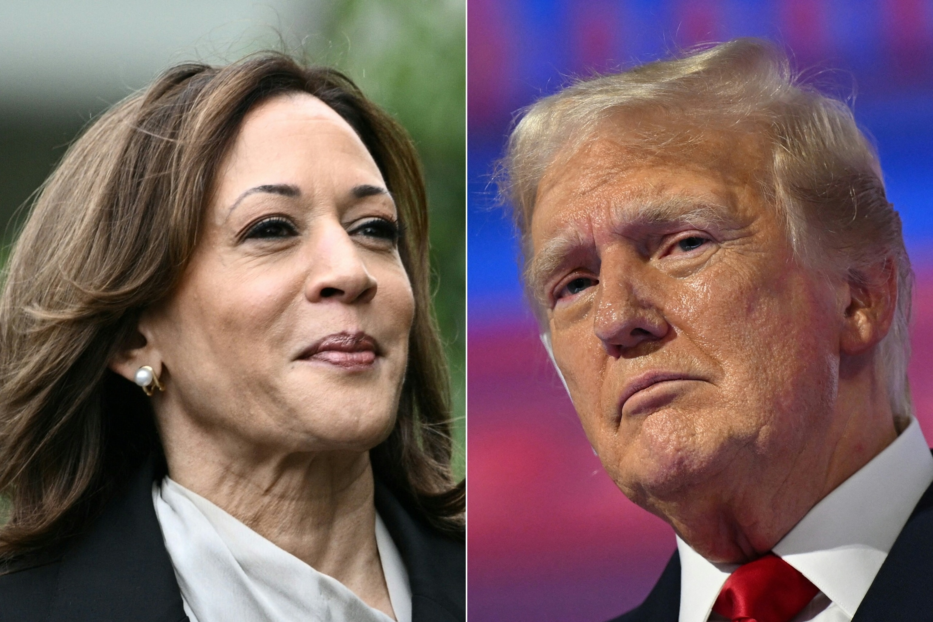 PHOTO: Vice President Kamala Harris arrives for an event at the White House, July 22, 2024. Former President Donald Trump stands on stage after accepting his party's nomination Republican National Convention in Milwaukee, July 18, 2024.