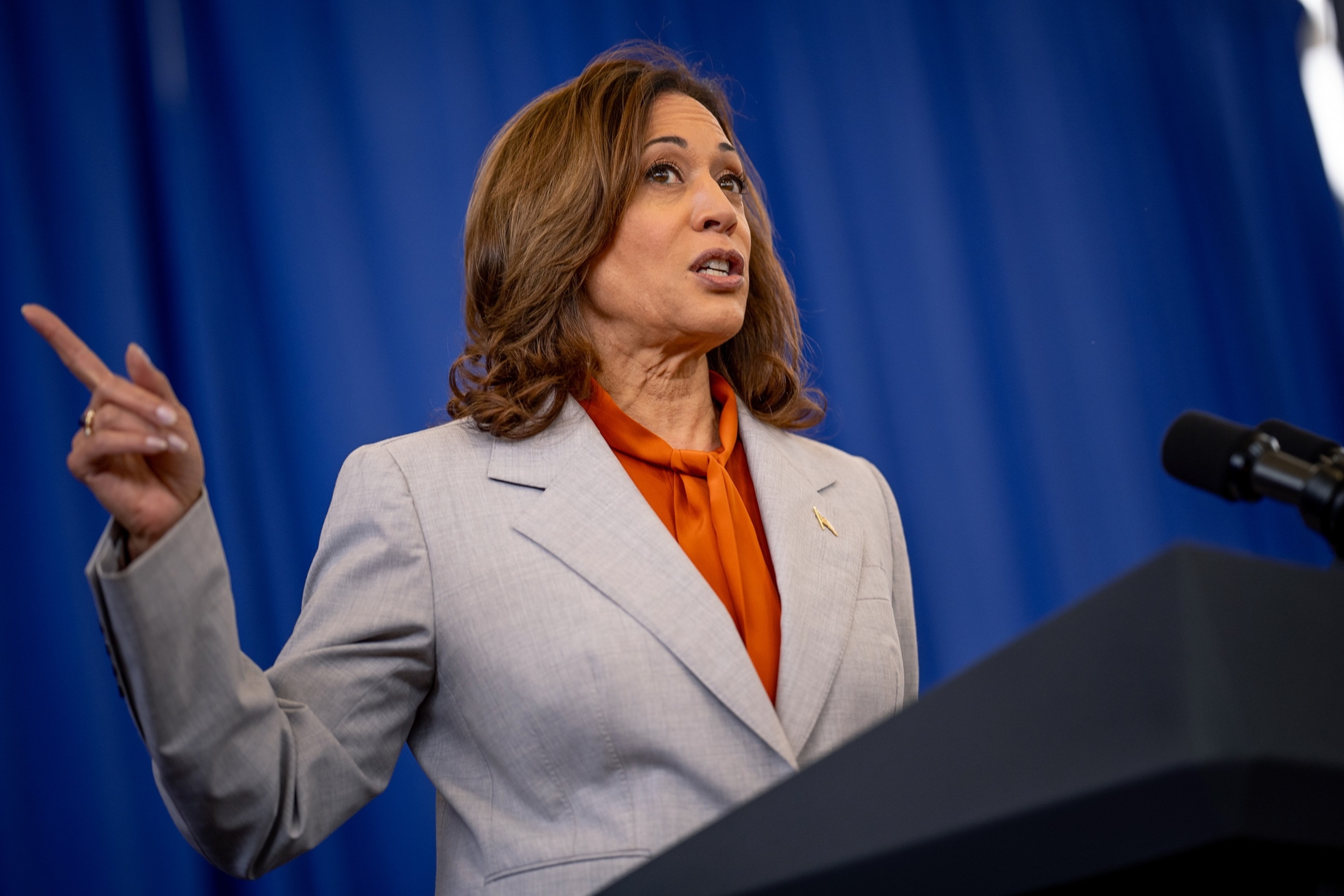 PHOTO: Vice President Kamala Harris speaks during a campaign event for Maryland Democratic candidate for Senate and Prince George's County Executive Angela Alsobrooks on Gun Violence Awareness Day on June 7, 2024 in Landover, Md.