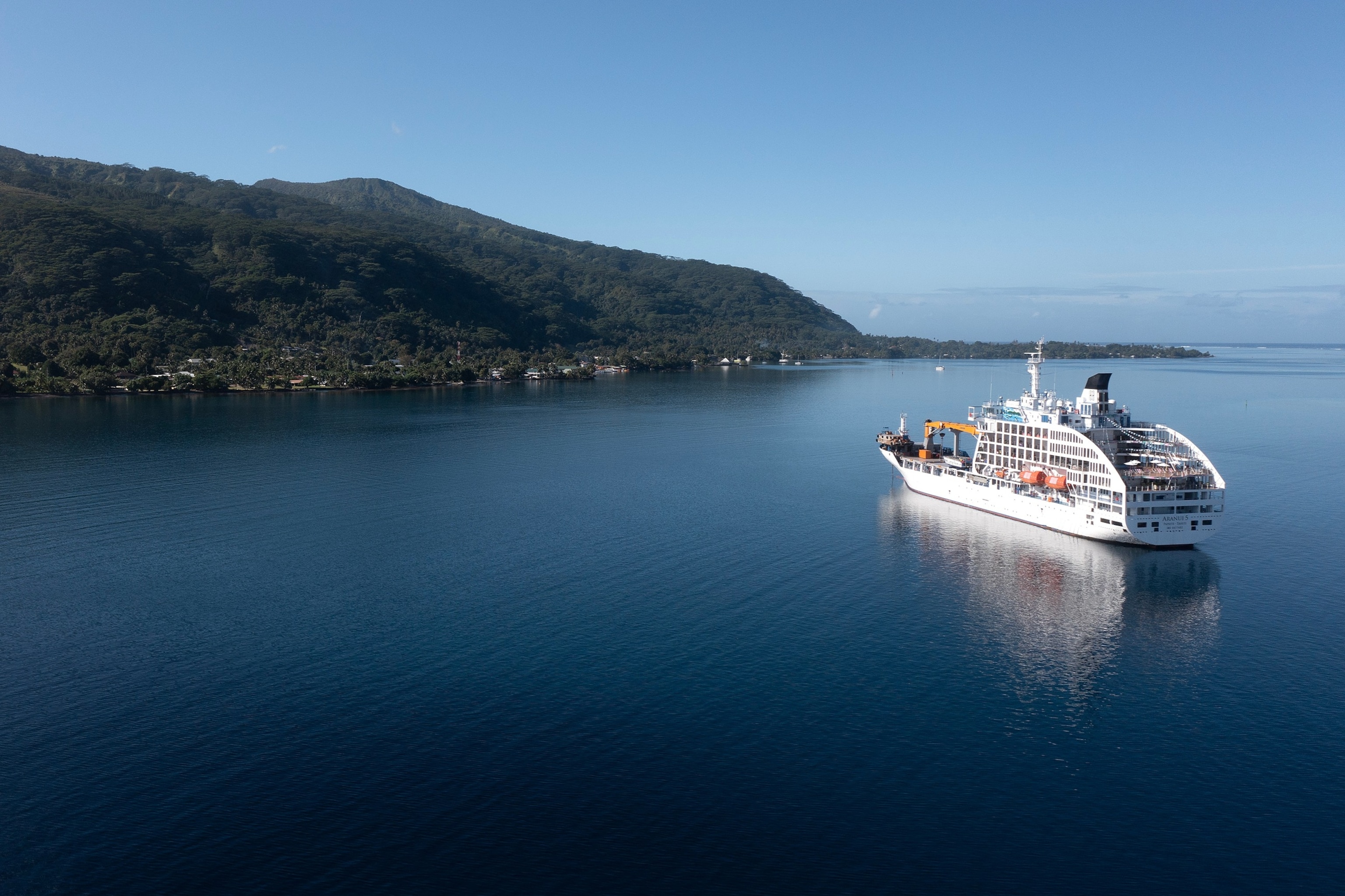 PHOTO: A general view of the Aranui 5 cruise ship that some athletes competing in the Olympic Surfing will be living on during the competition window for the  Olympic Games Paris 2024 on July 25, 2024 in Teahupo'o, French Polynesia. 