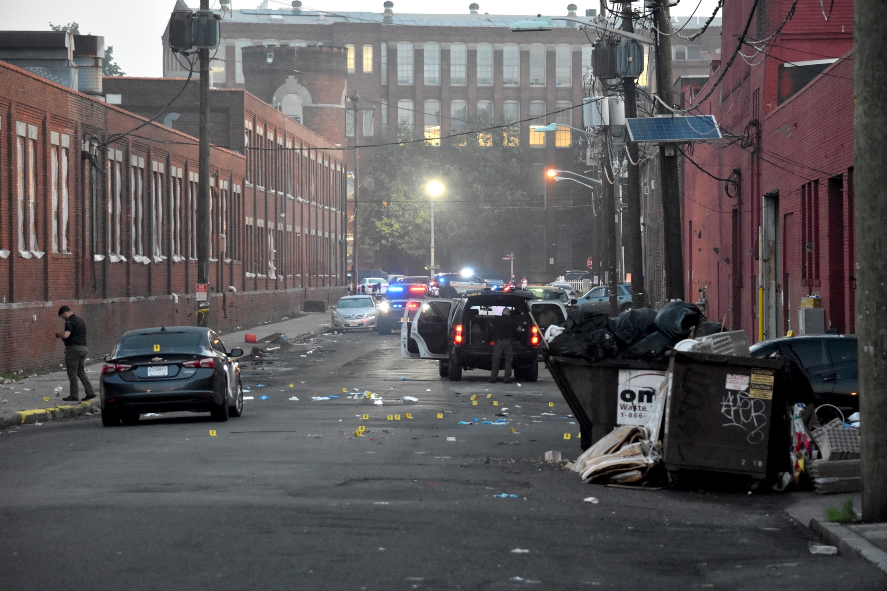 PHOTO: In this July 5, 2023, file photo, a view of the crime scene after a mass shooting at the intersection of Jersey Street and Oliver Street in Paterson, New Jersey.