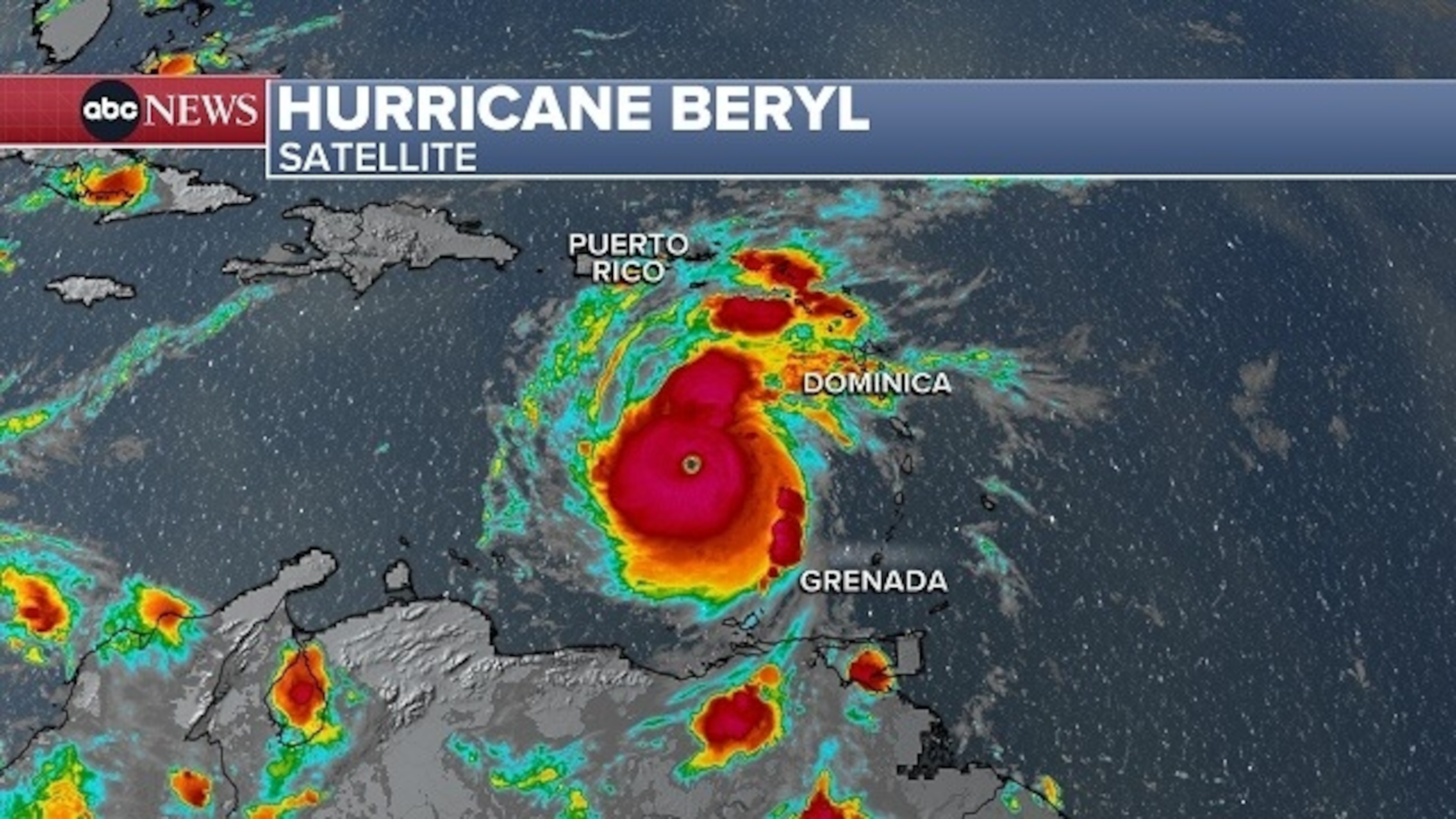 An illustration of the path of Hurricane Beryl (ABC News)