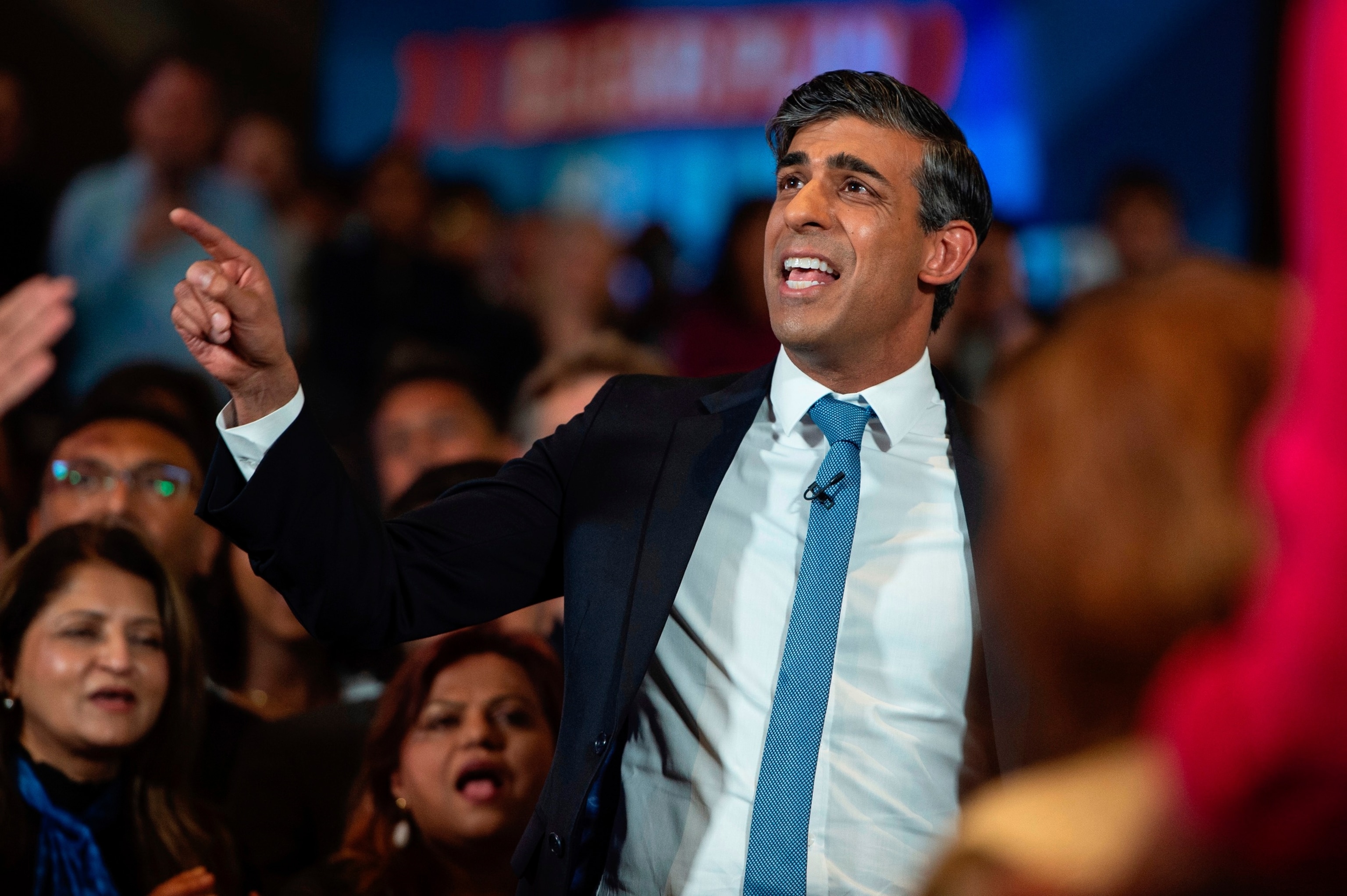 PHOTO: Britain's Prime Minister and Conservative Party leader, Rishi Sunak, delivers a speech at a Conservative Party campaign event at the National Army Museum in London, Tuesday, July 2, 2024.