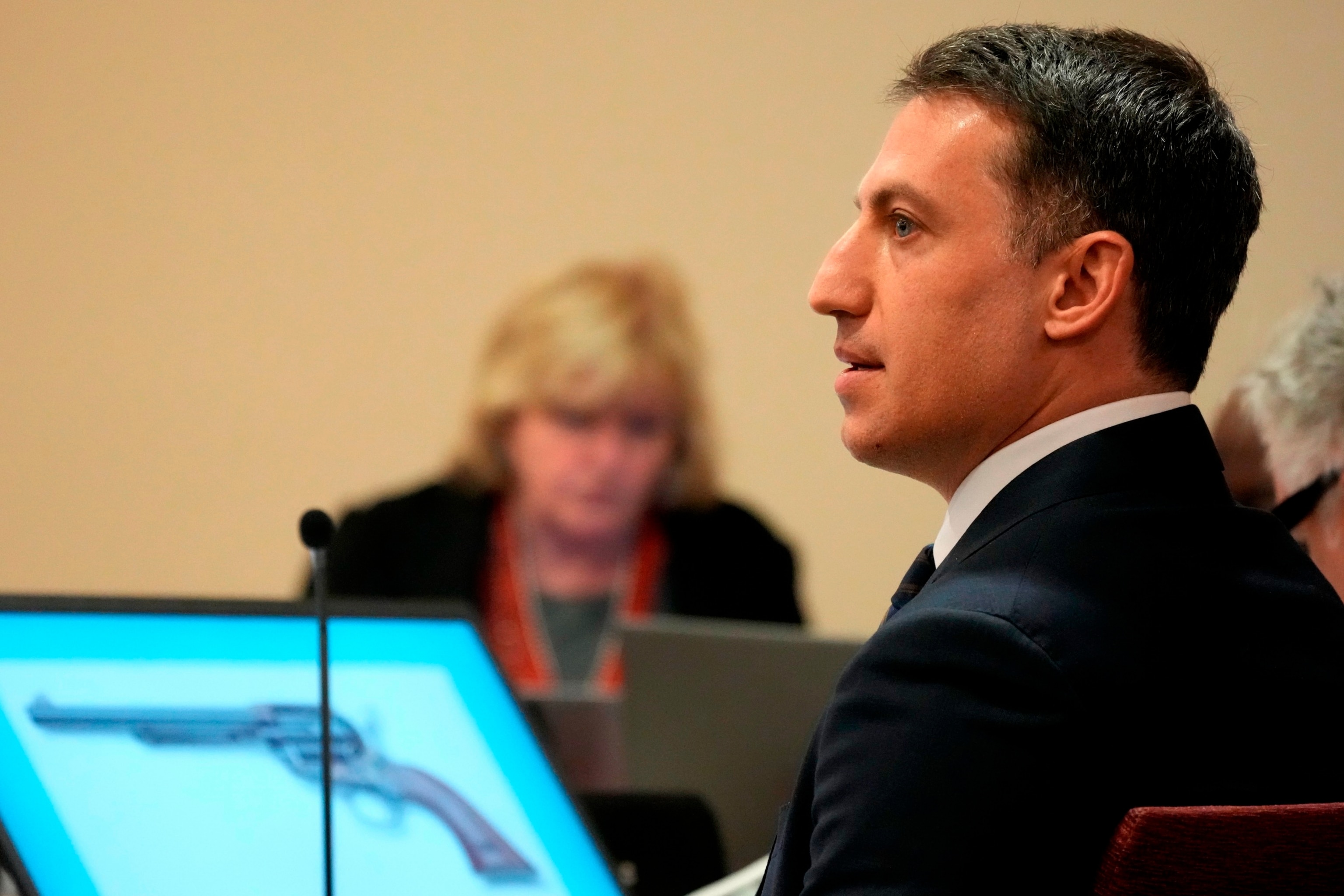 PHOTO: Attorney Alex Spiro listen during aator Alec Baldwin's hearing in Santa Fe County District Court, July 10, 2024, in Santa Fe, N.M.