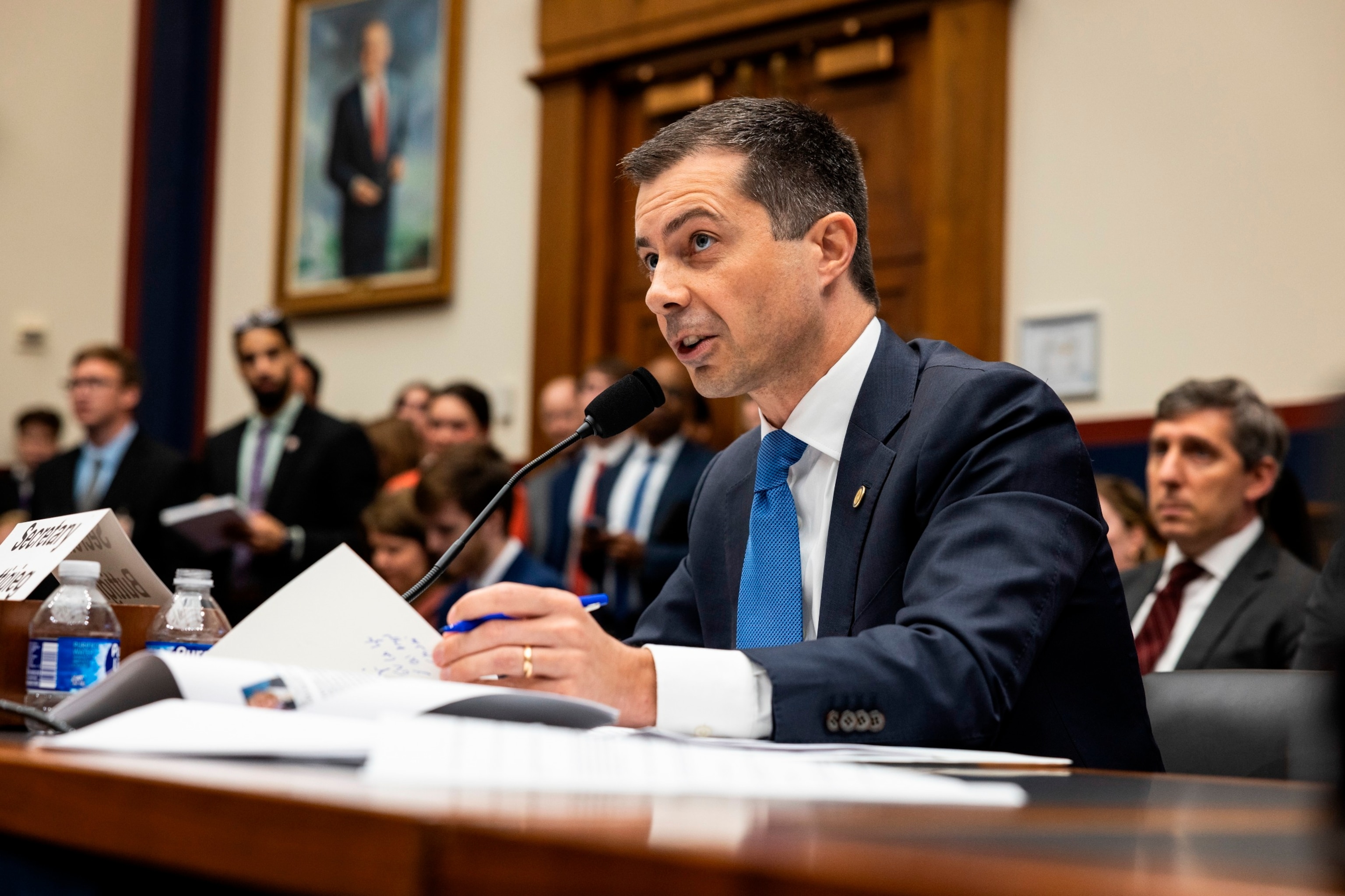 PHOTO: Secretary of Transportation Pete Buttigieg testifies before the House Transportation and Infrastructure Committee, June 27, 2024, at the U.S. Capitol in Washington.