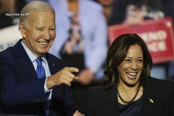 President Biden joins Vice President Harris at campaign event in Delaware via video call