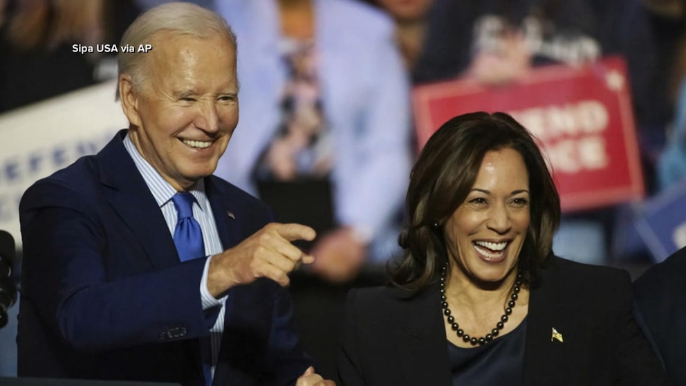 President Biden joins Vice President Harris at campaign event in Delaware via video call