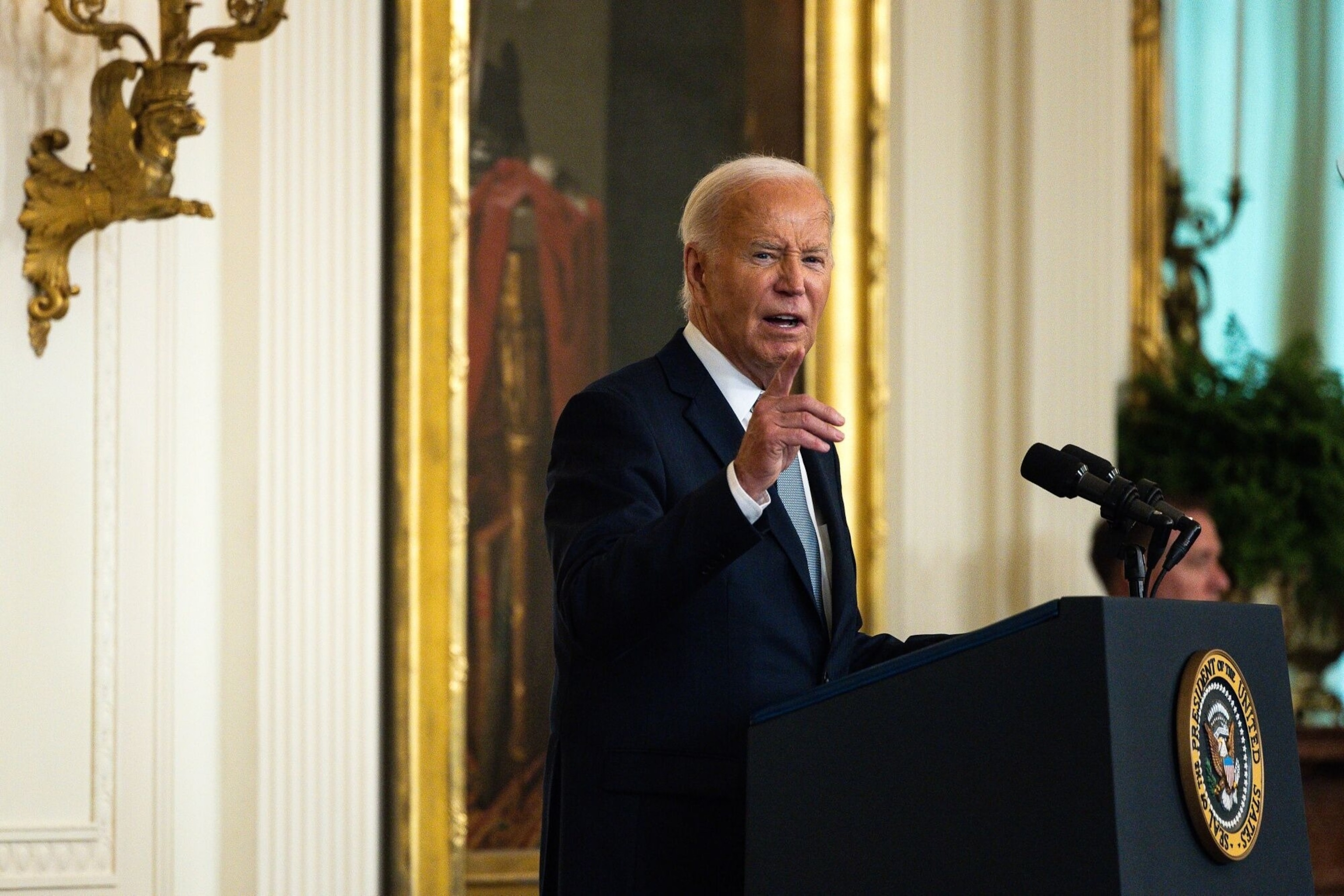 President Joe Biden speaks during a Medal of Honor ceremony in the East Room of the White House in Washington, D.C., on Wednesday, July 3, 2024. (PHOTO: Tierney L. Cross/Bloomberg via Getty Images)