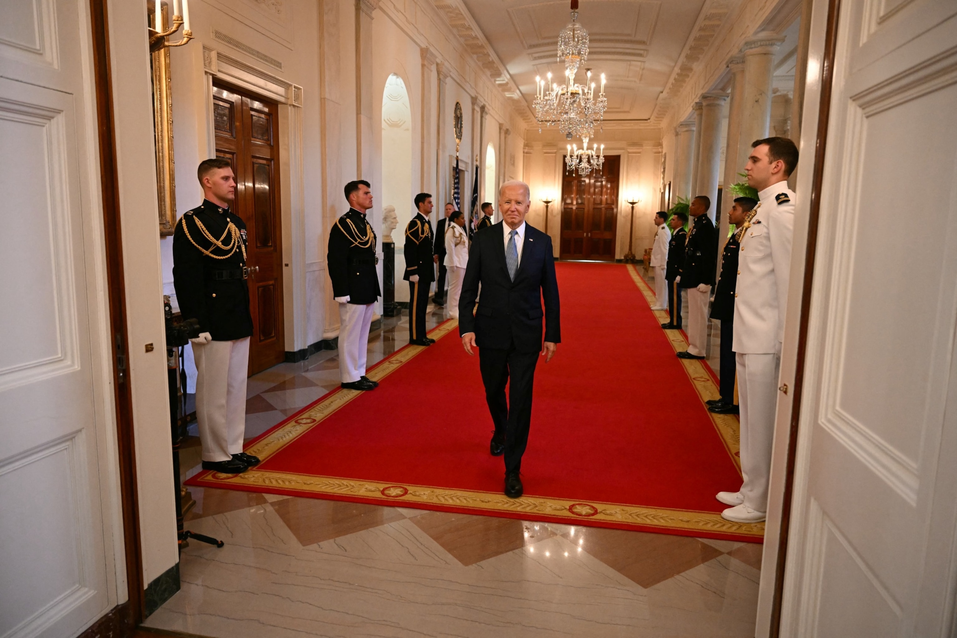 PHOTO: President Joe Biden arrives to speak during a Medal of Honor ceremony in the East Room of the White House in Washington, July 3, 2024. 