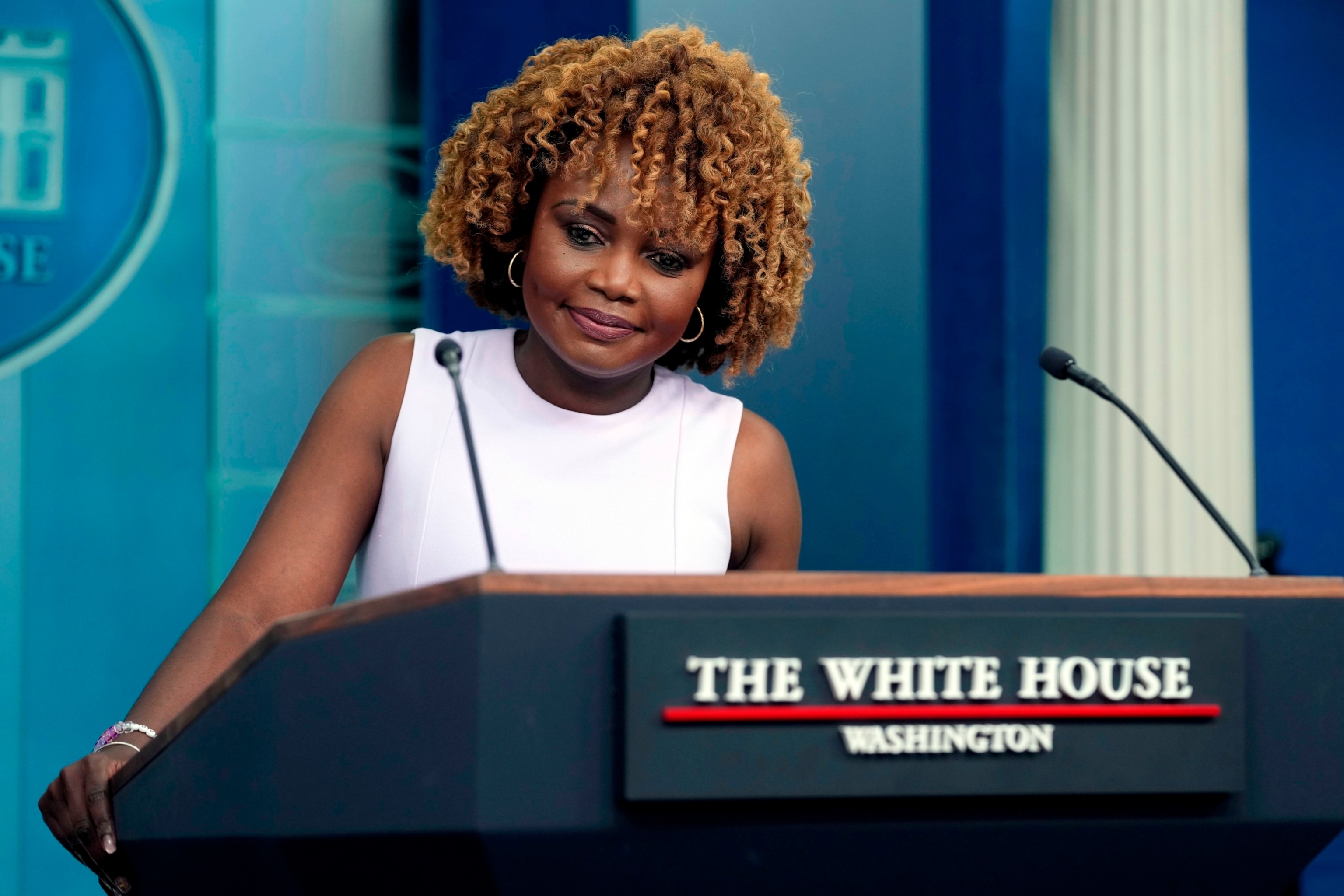 PHOTO: White House press secretary Karine Jean-Pierre listens to a question during the daily briefing at the White House in Washington, DC, July 2, 2024. 