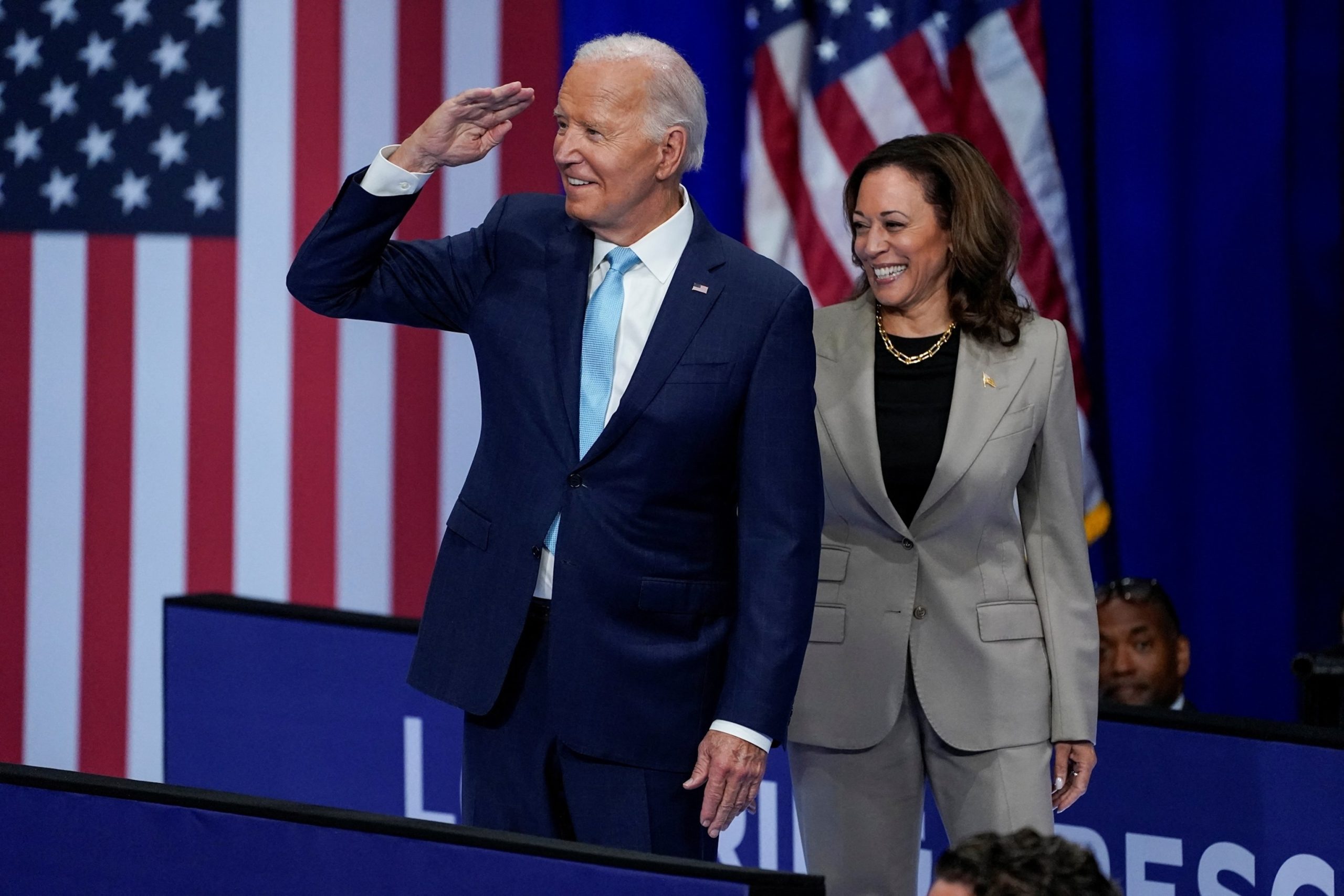 Attendees at Biden and Harris' first joint event since he exited the race chant 'Thank you, Joe'