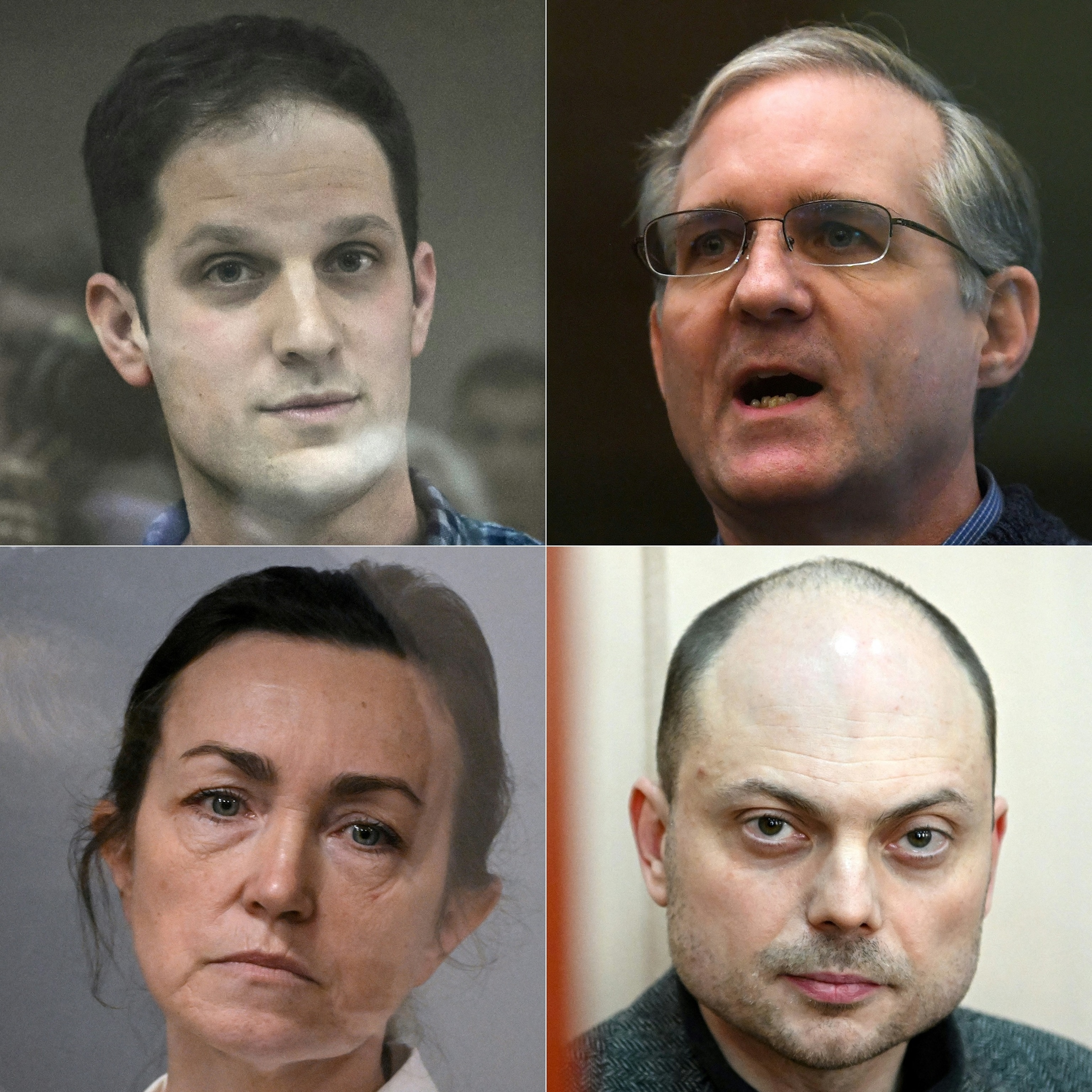 PHOTO: This combination of file pictures shows Evan Gershkovich, Paul Whelan, Alsu Kurmasheva, Vladimir Kara-Murza. Gershkovich, Whelan, Kurmasheva and Kara-Murza were released by Russia on August 1, 2024, as part of a large-scale prisoner swap. 