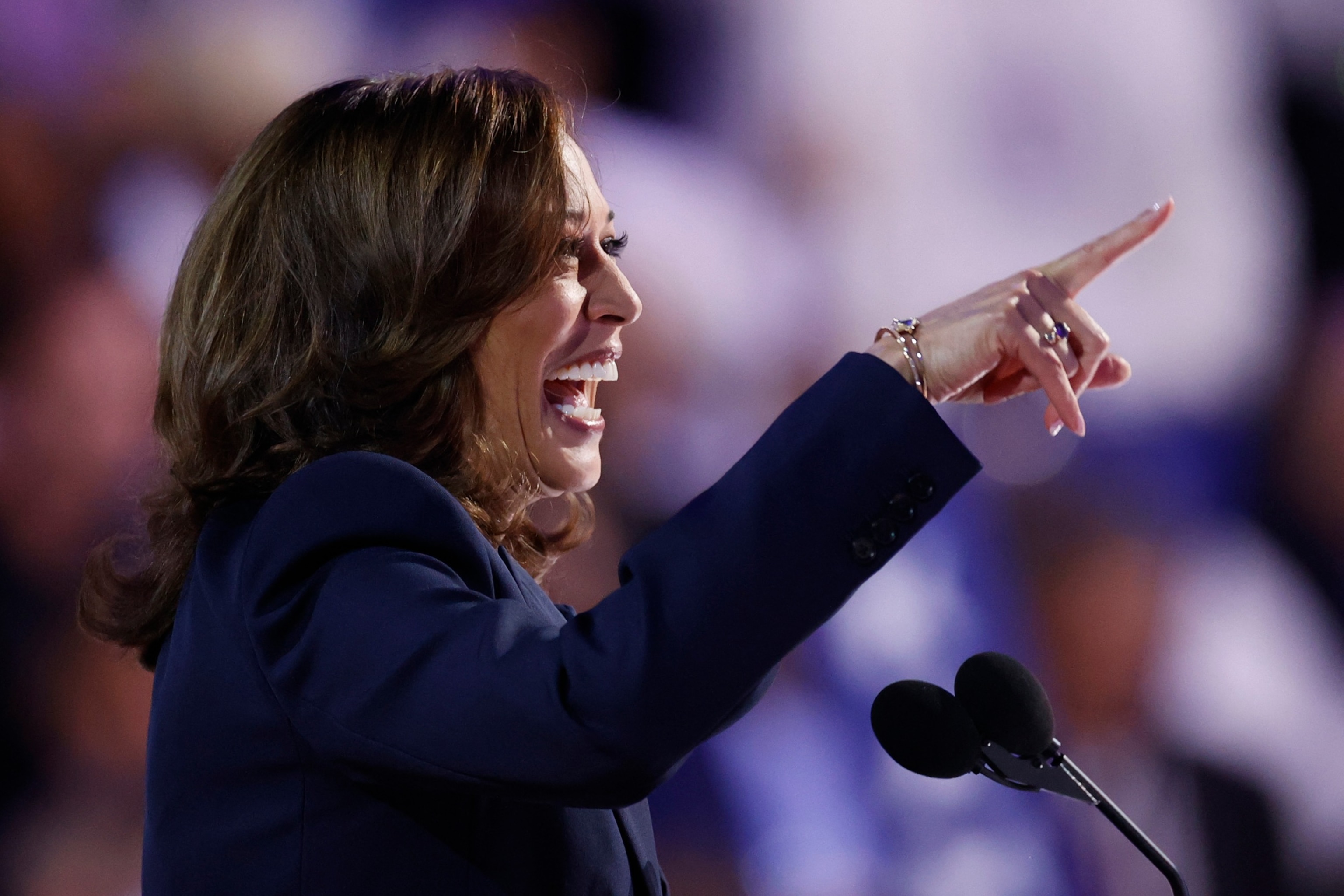 PHOTO: Democratic presidential nominee and U.S. Vice President Kamala Harris applauds  on Day 4 of the Democratic National Convention at the United Center on Aug. 22, 2024 in Chicago.