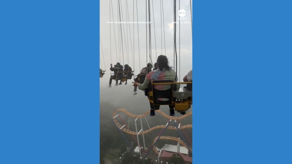 Passengers stranded on video amusement park ride during storm