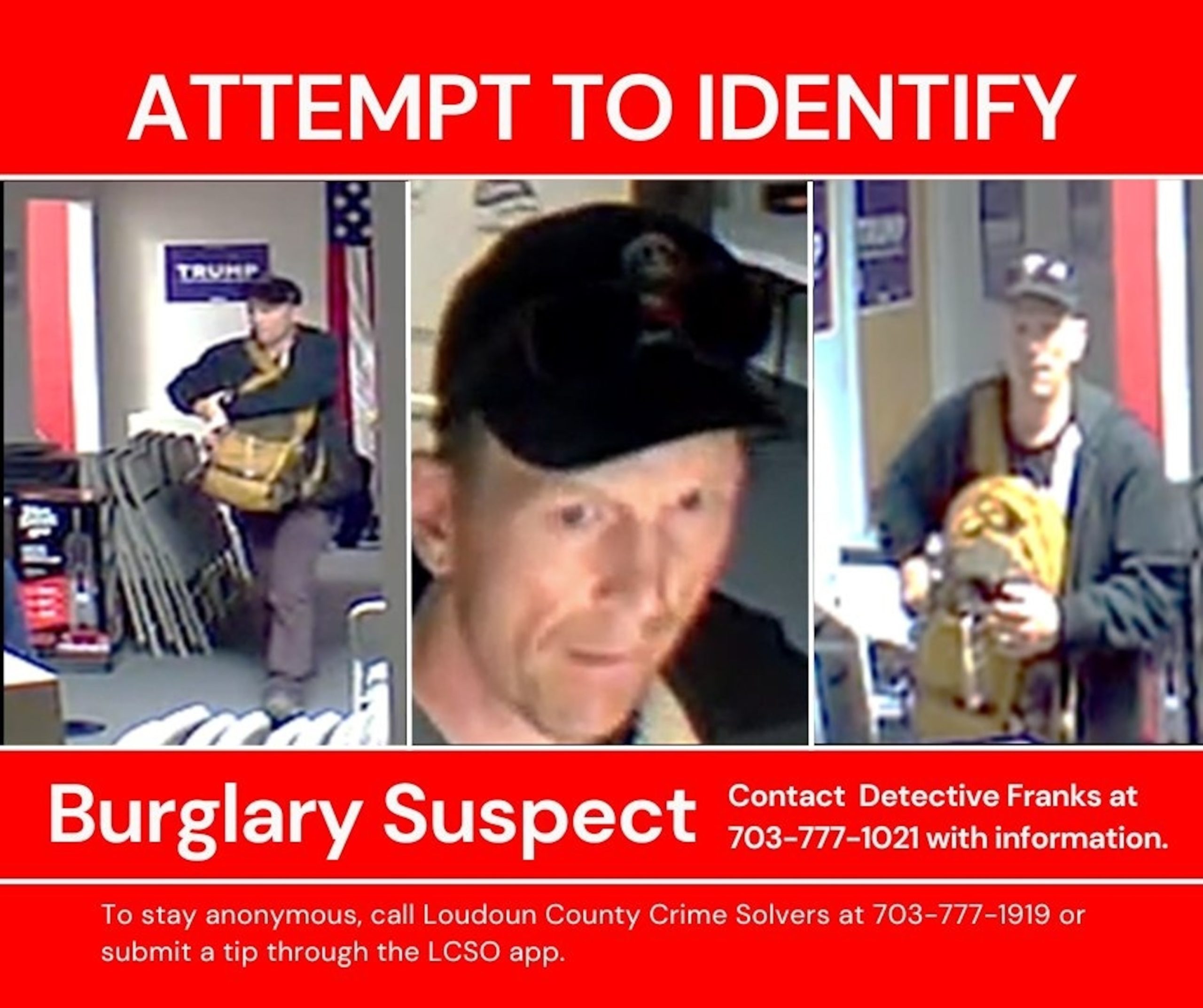 Photo of suspect released by officials after Trump campaign office in Virginia is burglarized