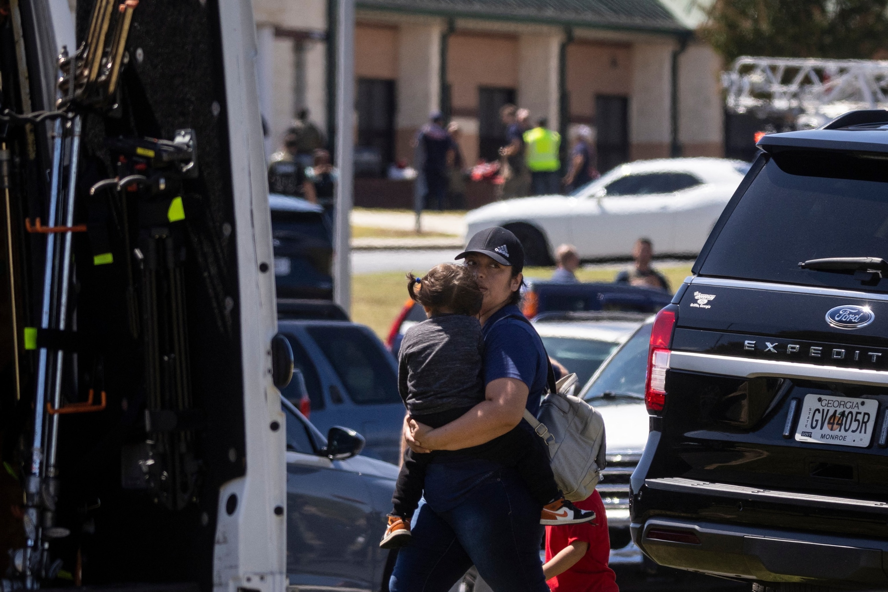 PHOTO: Parents arrive to pick up their children after a shooting took place at Apalachee High School in Winder, Georgia, Sept.  4, 2024. 