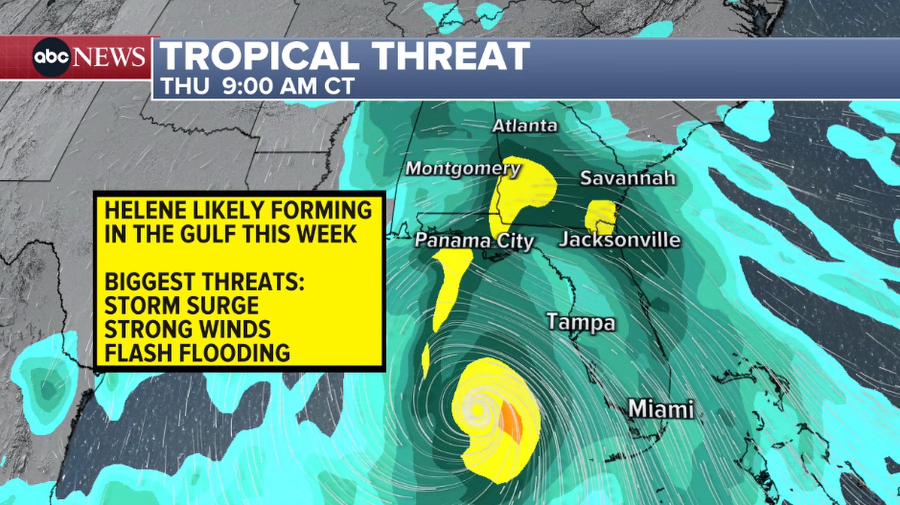 PHOTO: Northeastern Gulf Coast, including the FL panhandle ad portions of the FL West Coast (from Panama City to Tampa), should prepare for the potential life-threatening storm surge, hurricane-force winds, and flash flooding on Thursday.