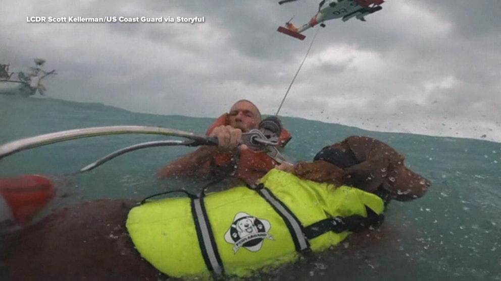 Rescue of Man and Dog from Boat During Helene Storm