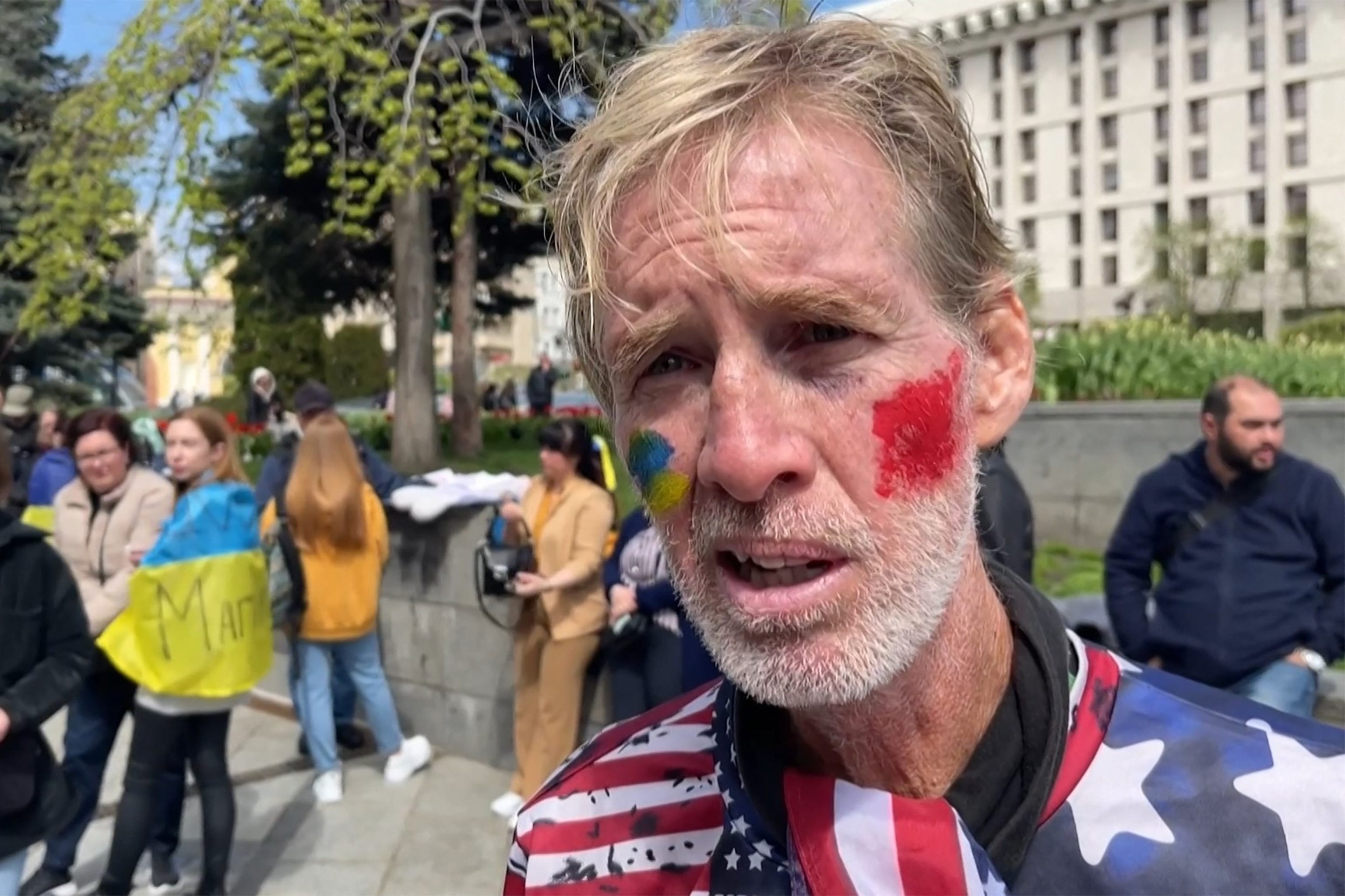 PHOTO: This screengrab taken from AFPTV on Sept. 16, 2024, shows Ryan Wesley Routh speaking during an interview at a rally in central Kyiv on April 27, 2022