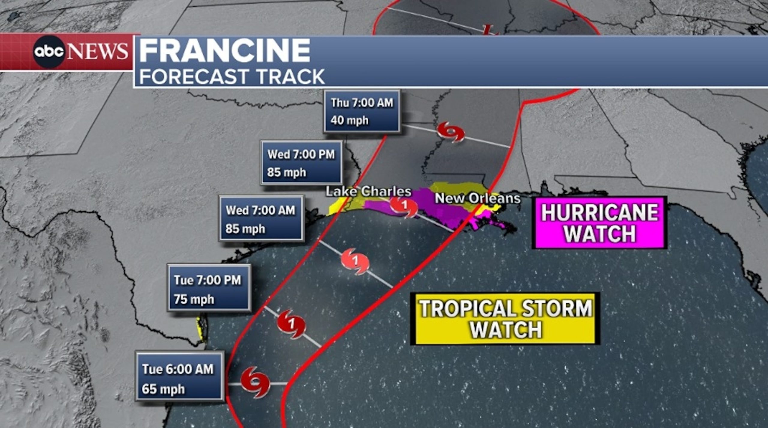 Tracking Tropical Storm Francine: Forecast predicts landfall in Louisiana as a hurricane