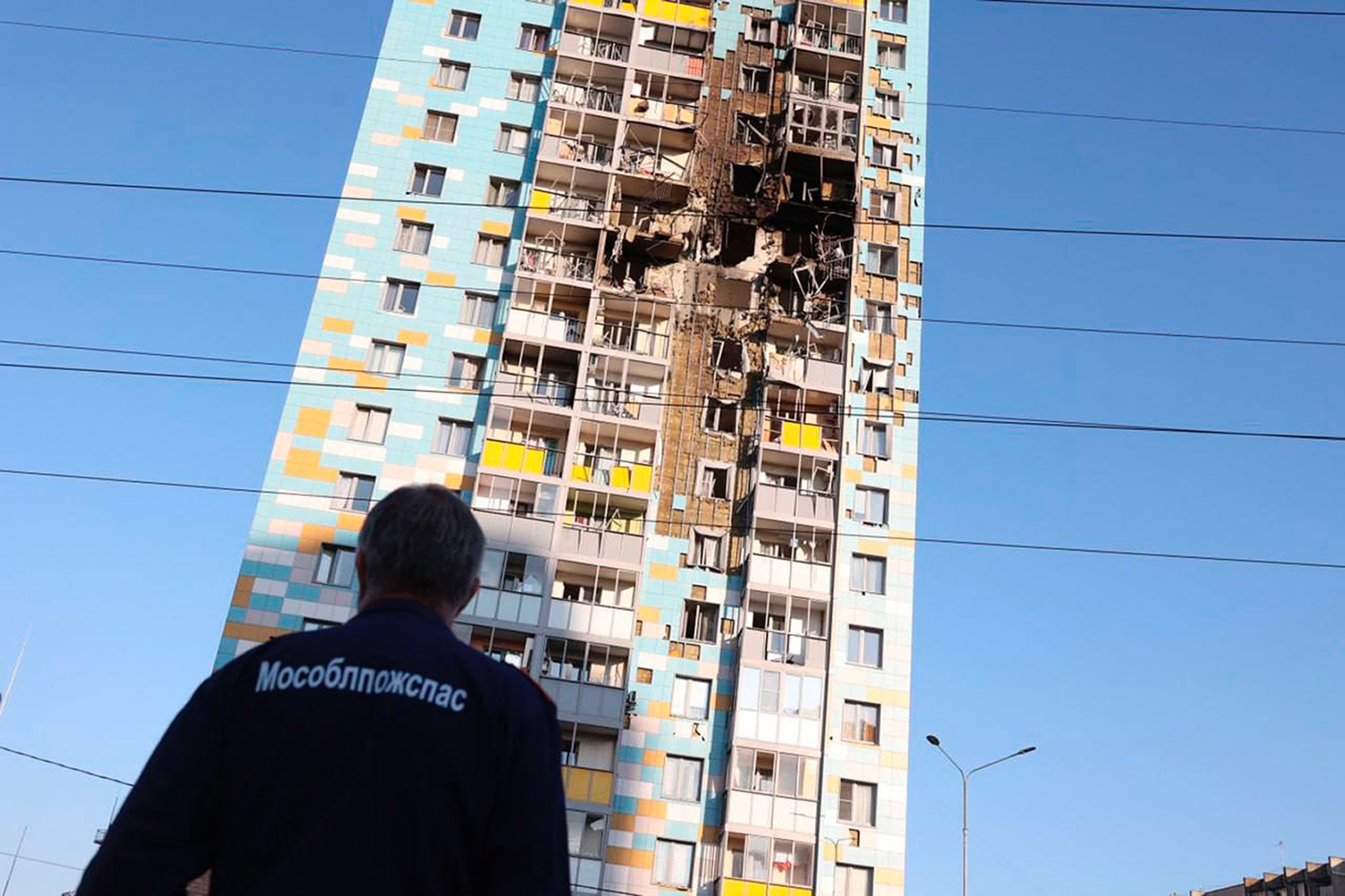 PHOTO: This photo released by Moscow Region Governor Andrei Vorobyev official telegram channel shows the site of the damaged multi-storey residential building in the Moscow region, Russia, on Tuesday, Sept. 10, 2024.