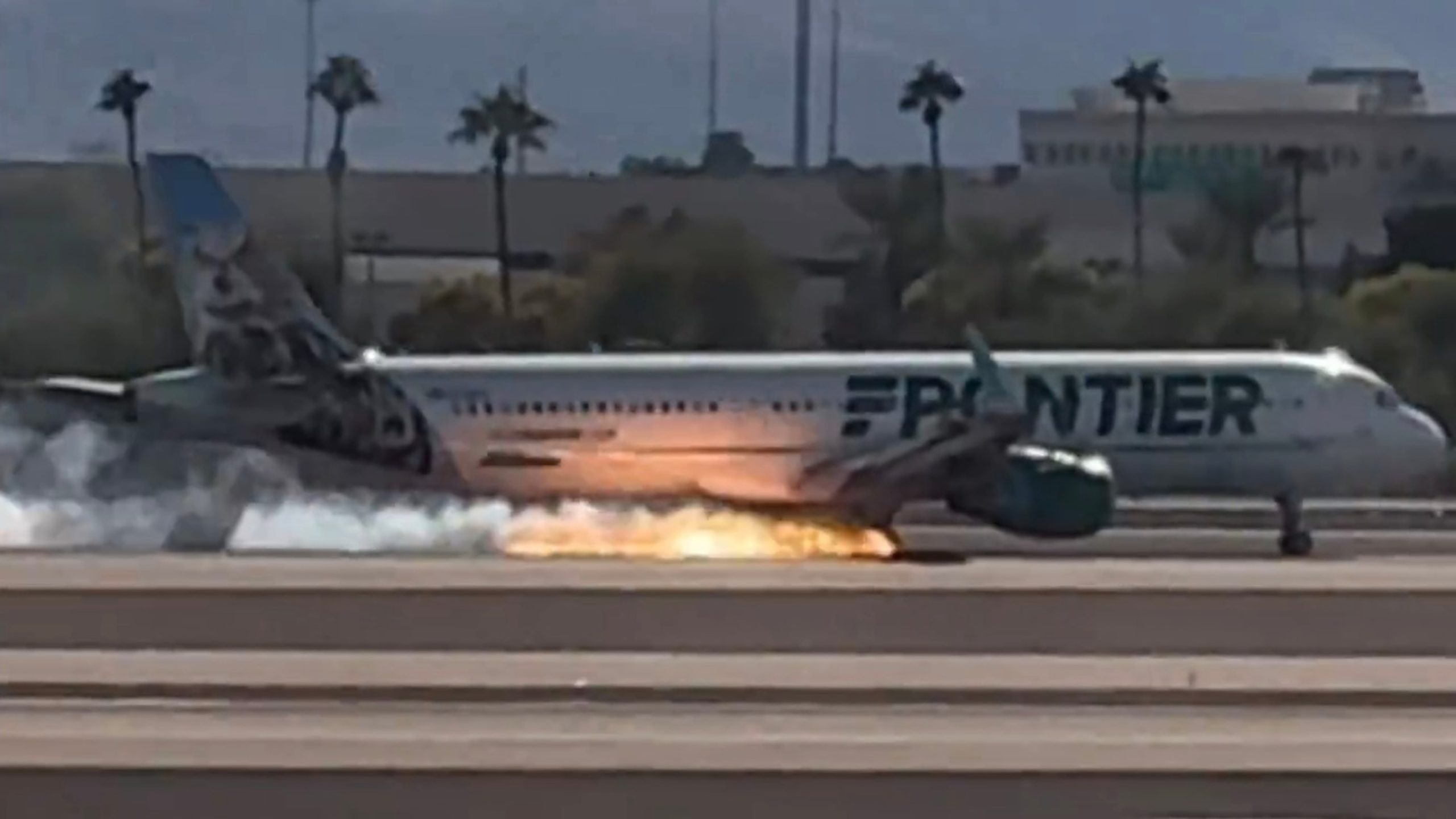 FAA investigating fire on Frontier Airlines jet during landing at Las Vegas airport