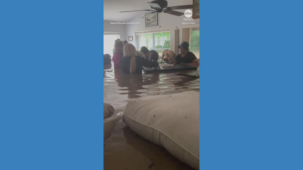 People standing in chest-high water in flooded home from Hurricane Helene captured on video