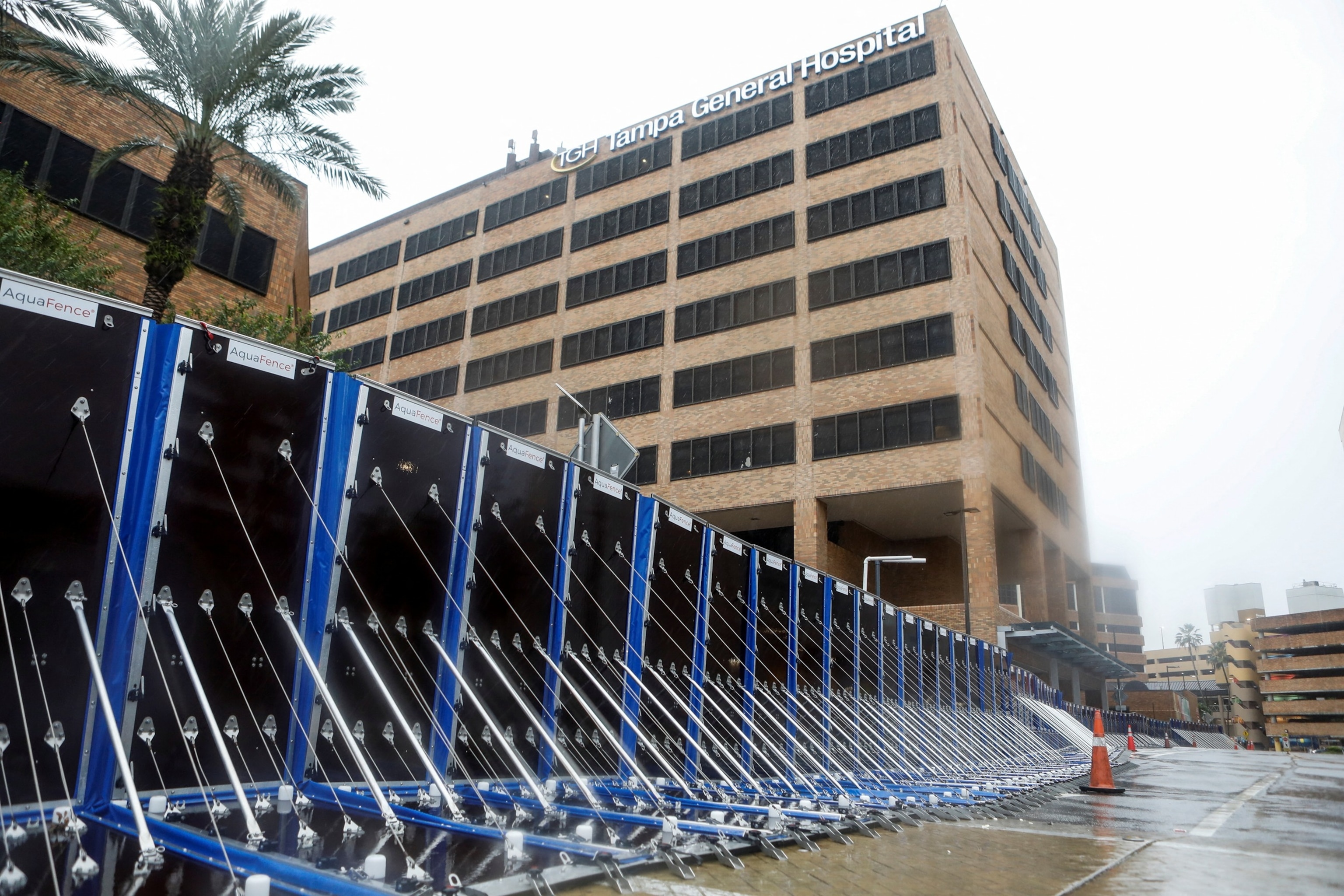 PHOTO: A view shows a barrier at Tampa General Hospital, as Hurricane Milton approaches  landfall in Tampa, Fla., Oct. 9, 2024.